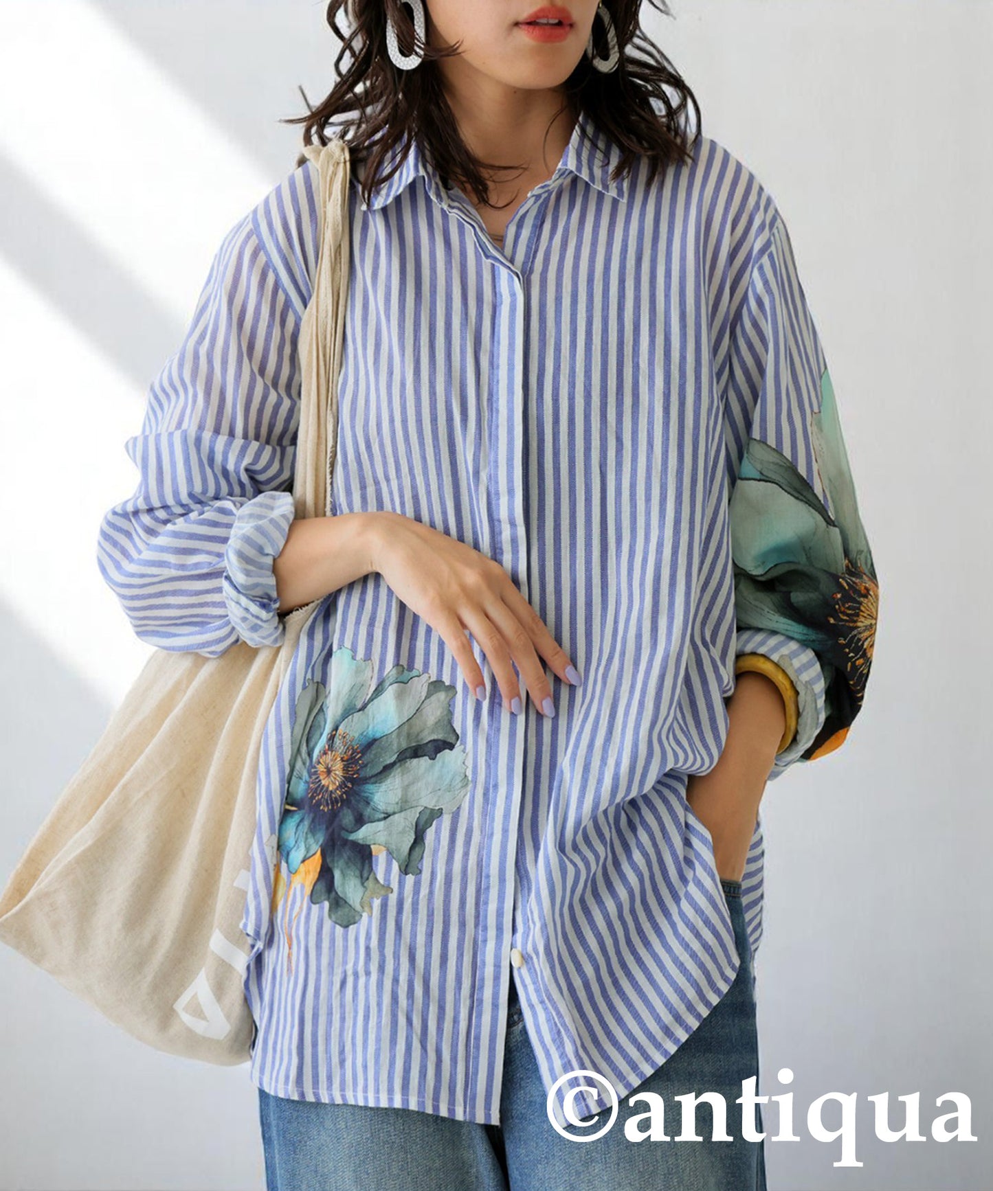 Ladies Floral Striped Shirt