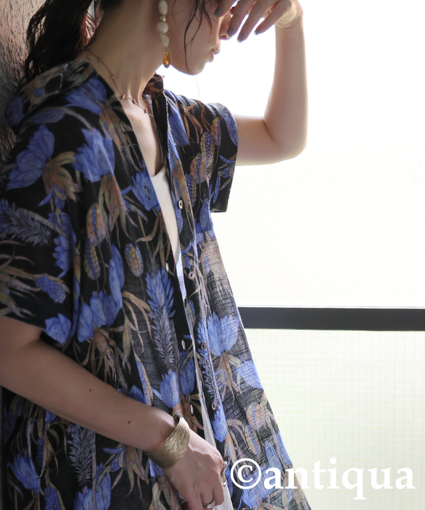 Ladies Floral Print Shirt Dress