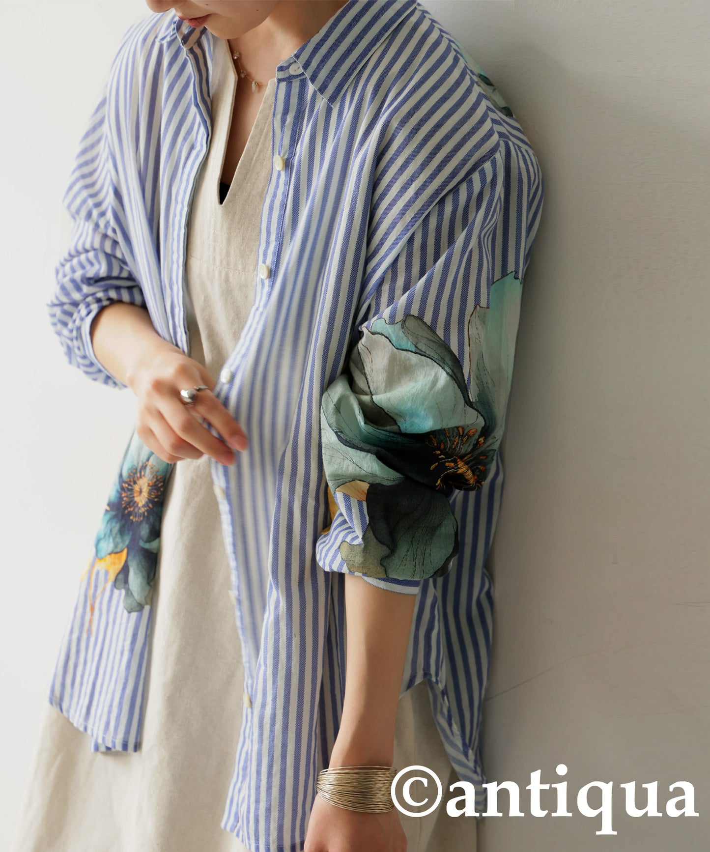 Ladies Floral Striped Shirt