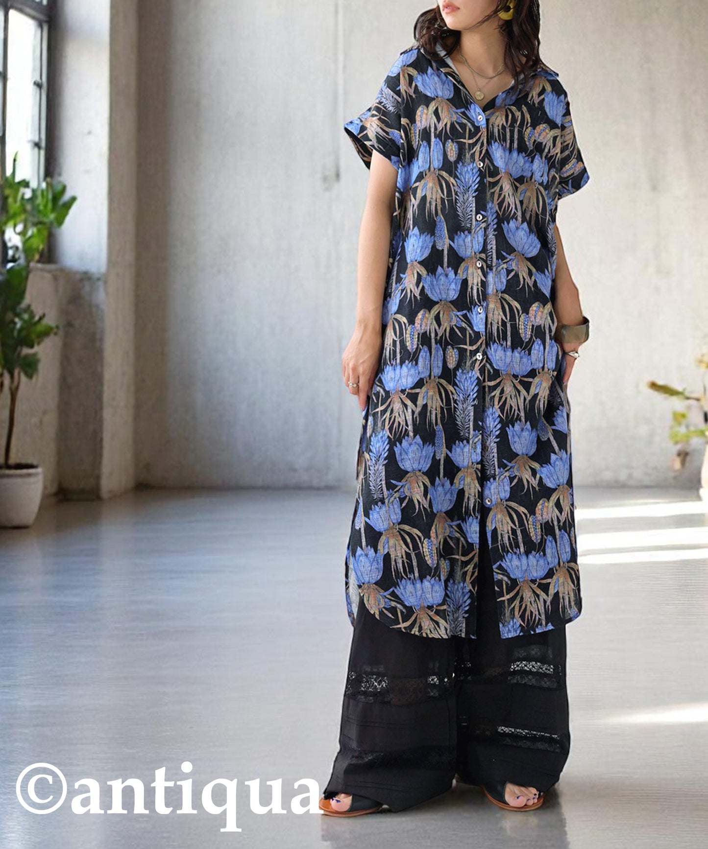 Ladies Floral Print Shirt Dress