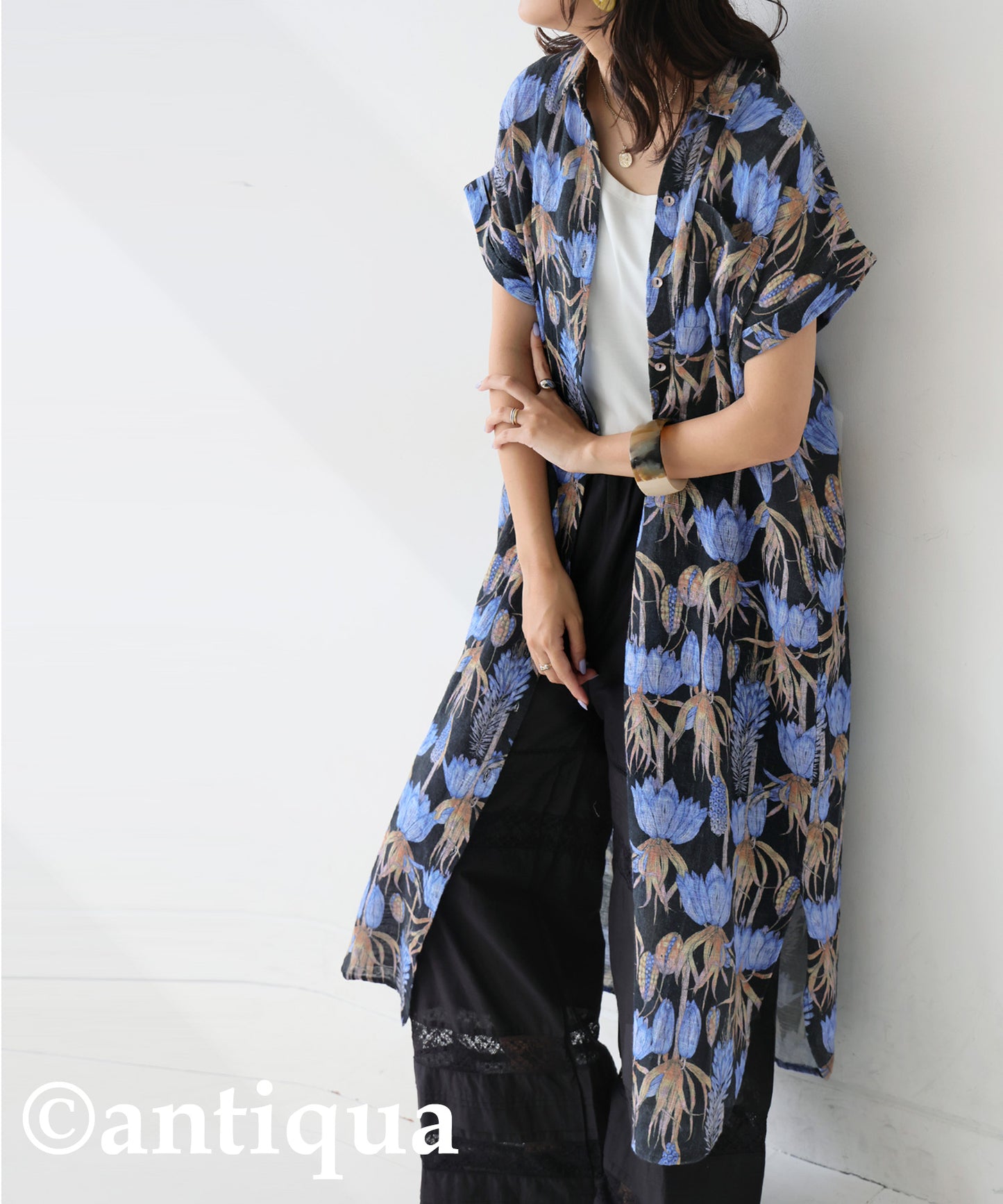 Ladies Floral Print Shirt Dress