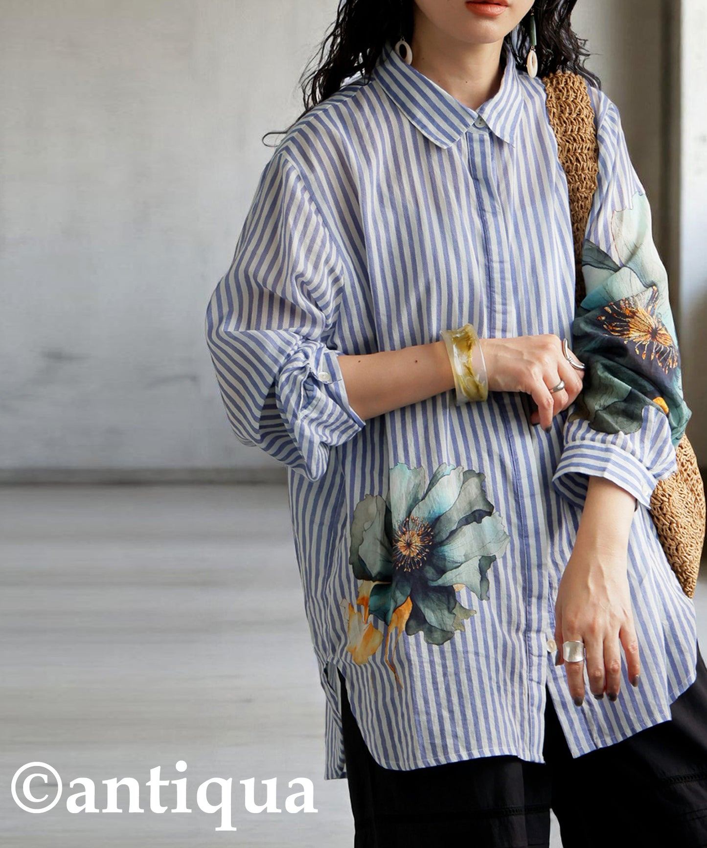 Ladies Floral Striped Shirt