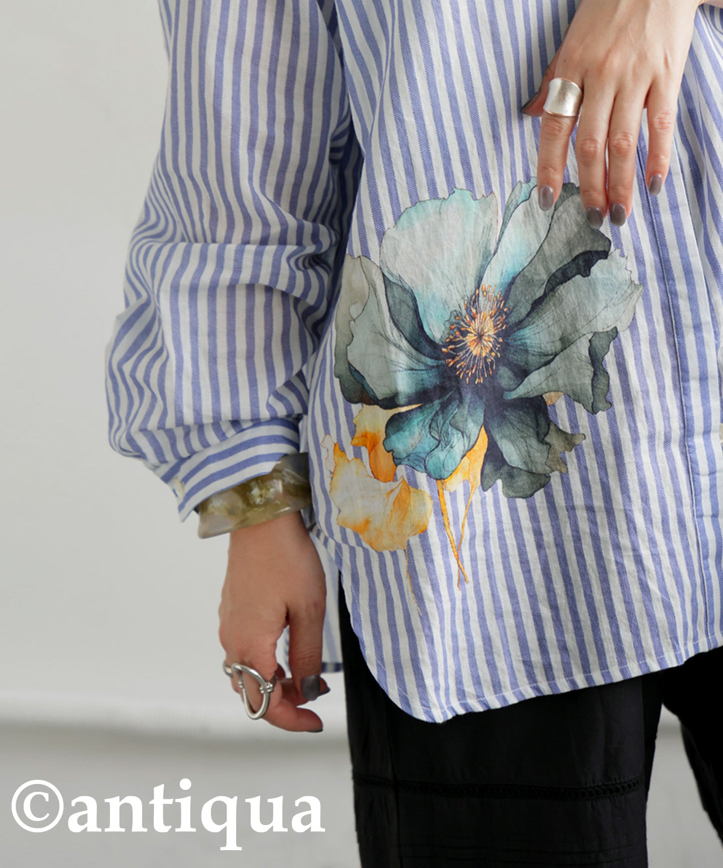 Ladies Floral Striped Shirt