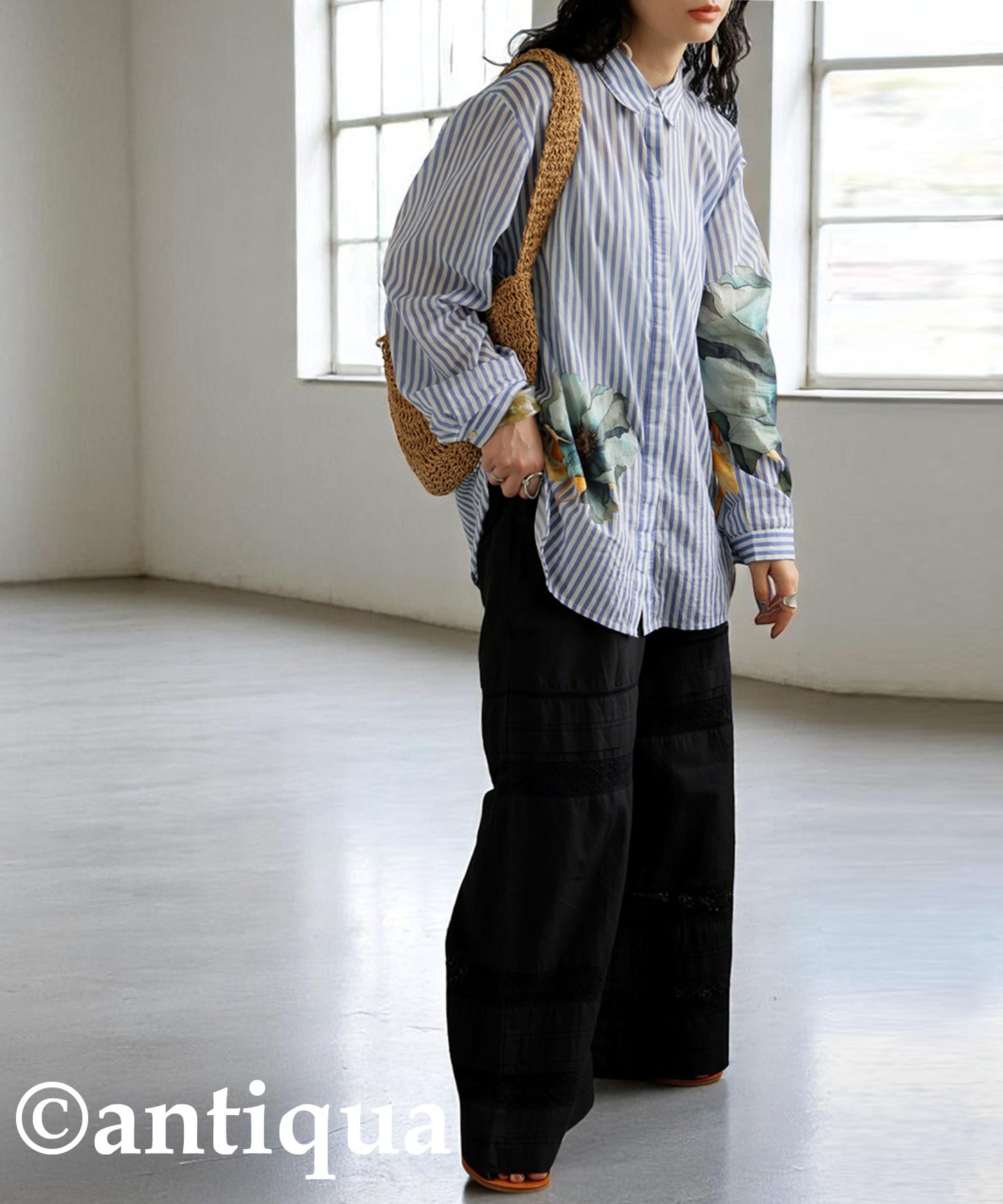 Ladies Floral Striped Shirt