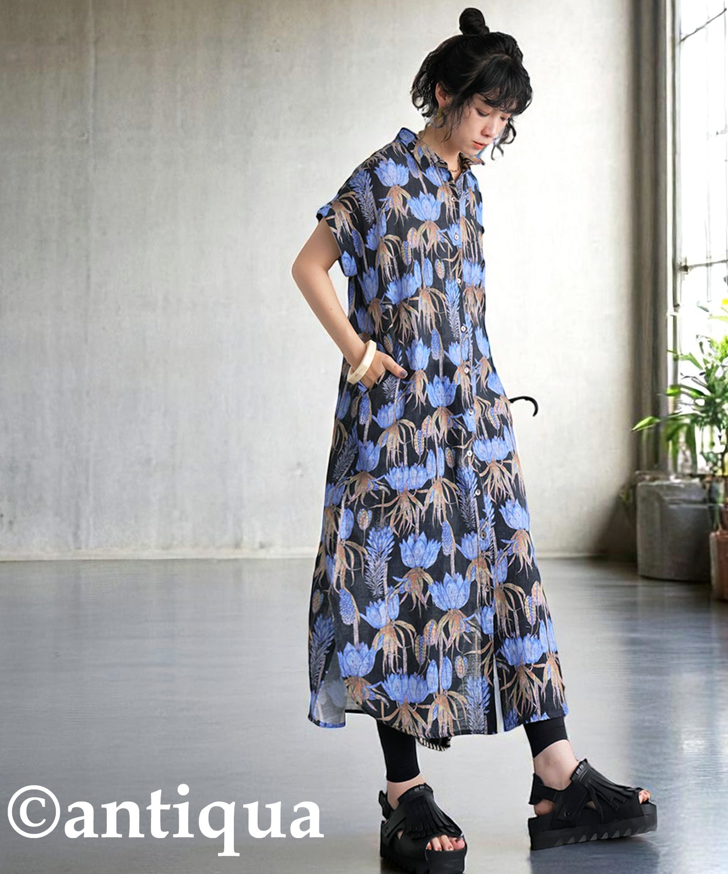 Ladies Floral Print Shirt Dress