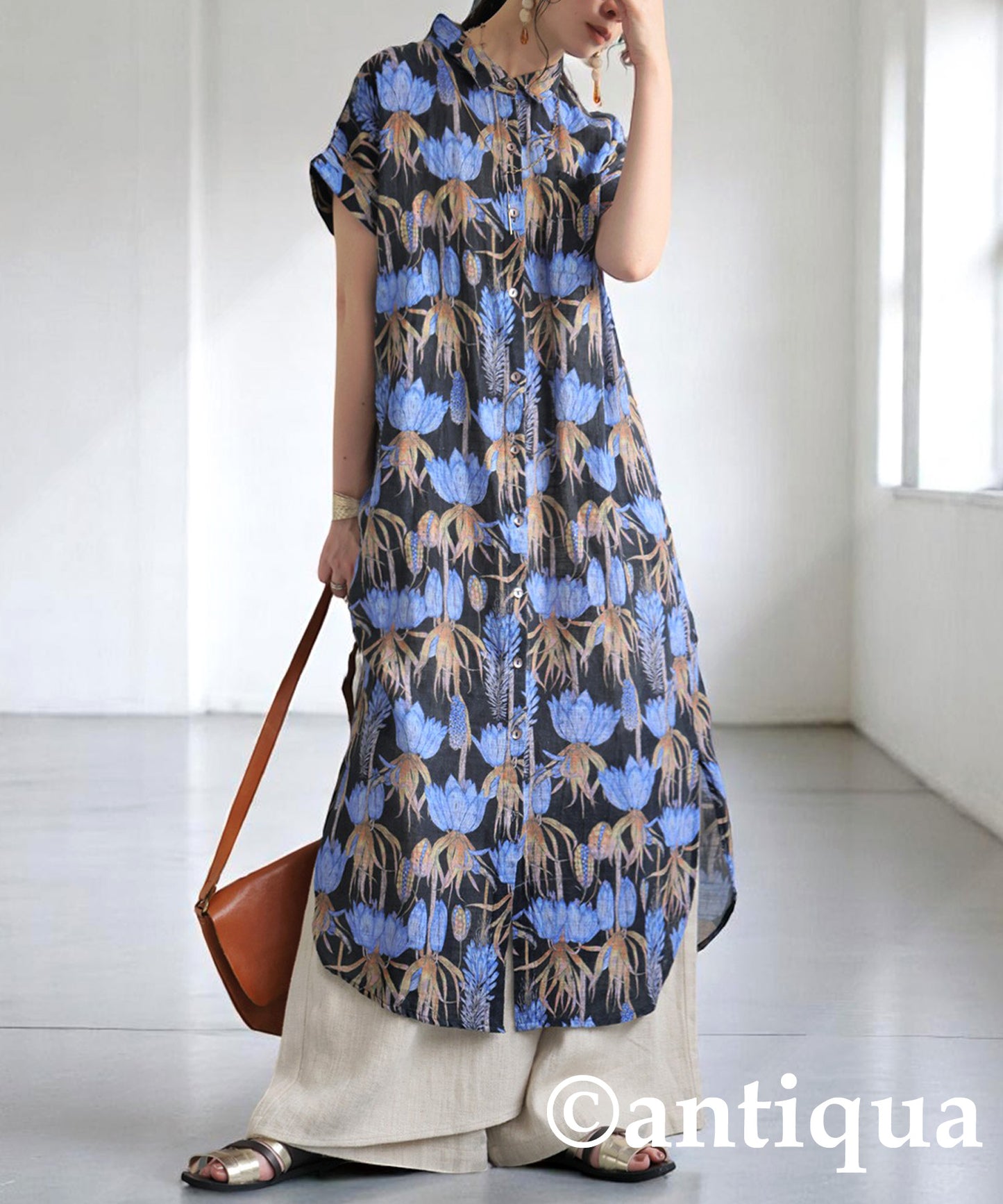 Ladies Floral Print Shirt Dress