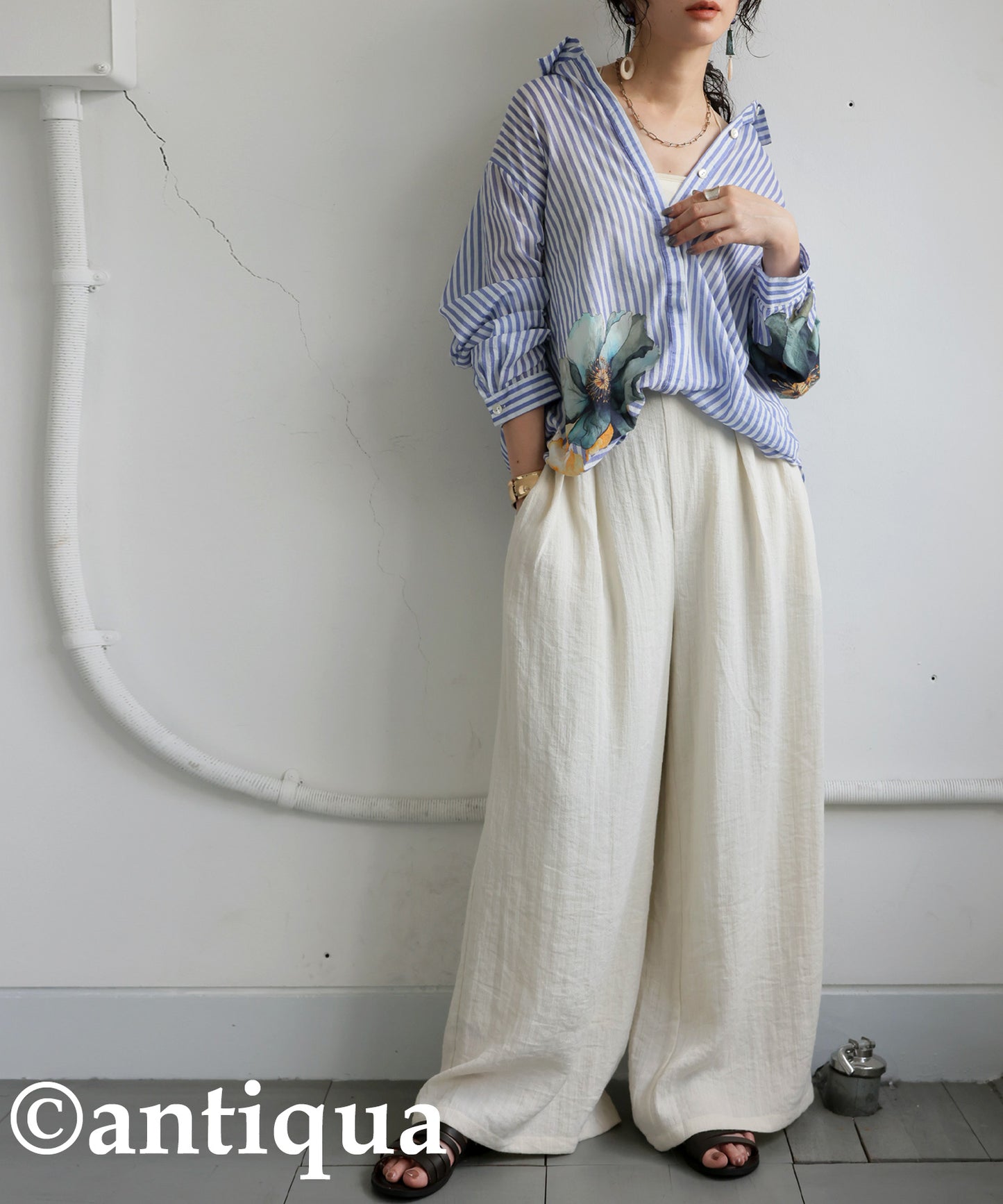 Ladies Floral Striped Shirt