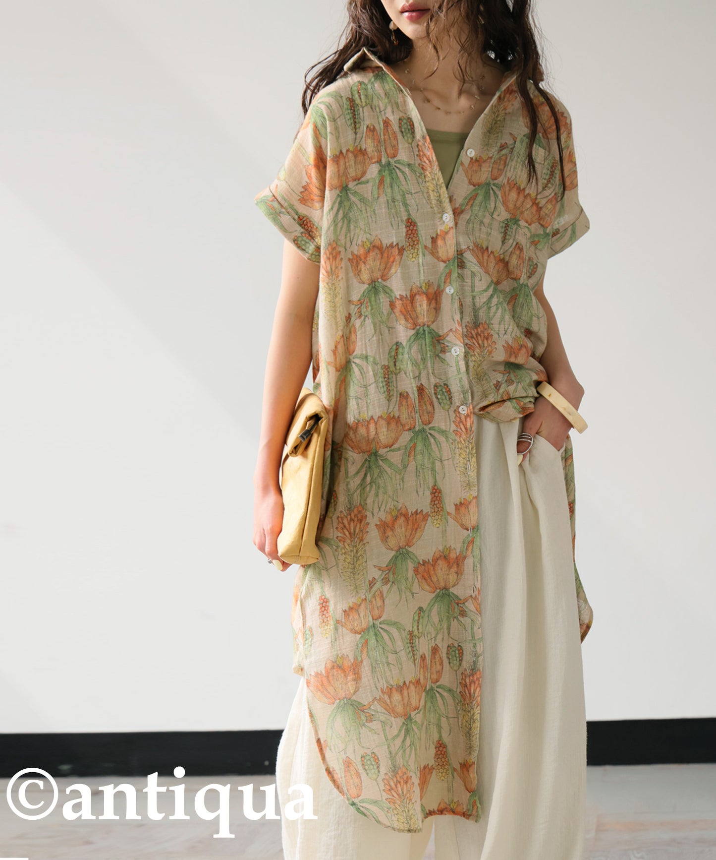 Ladies Floral Print Shirt Dress