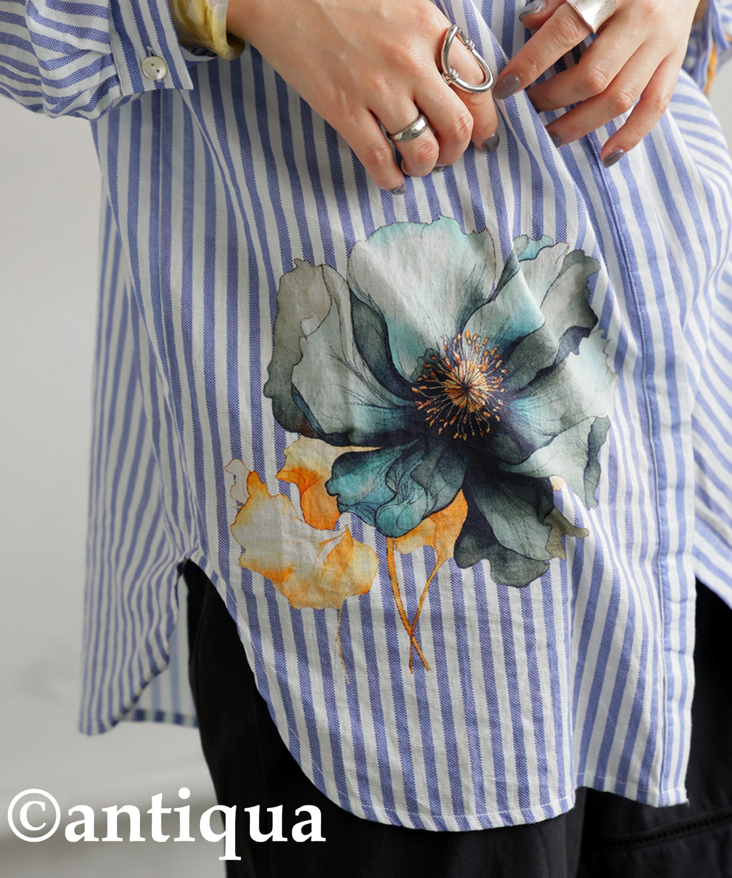 Ladies Floral Striped Shirt