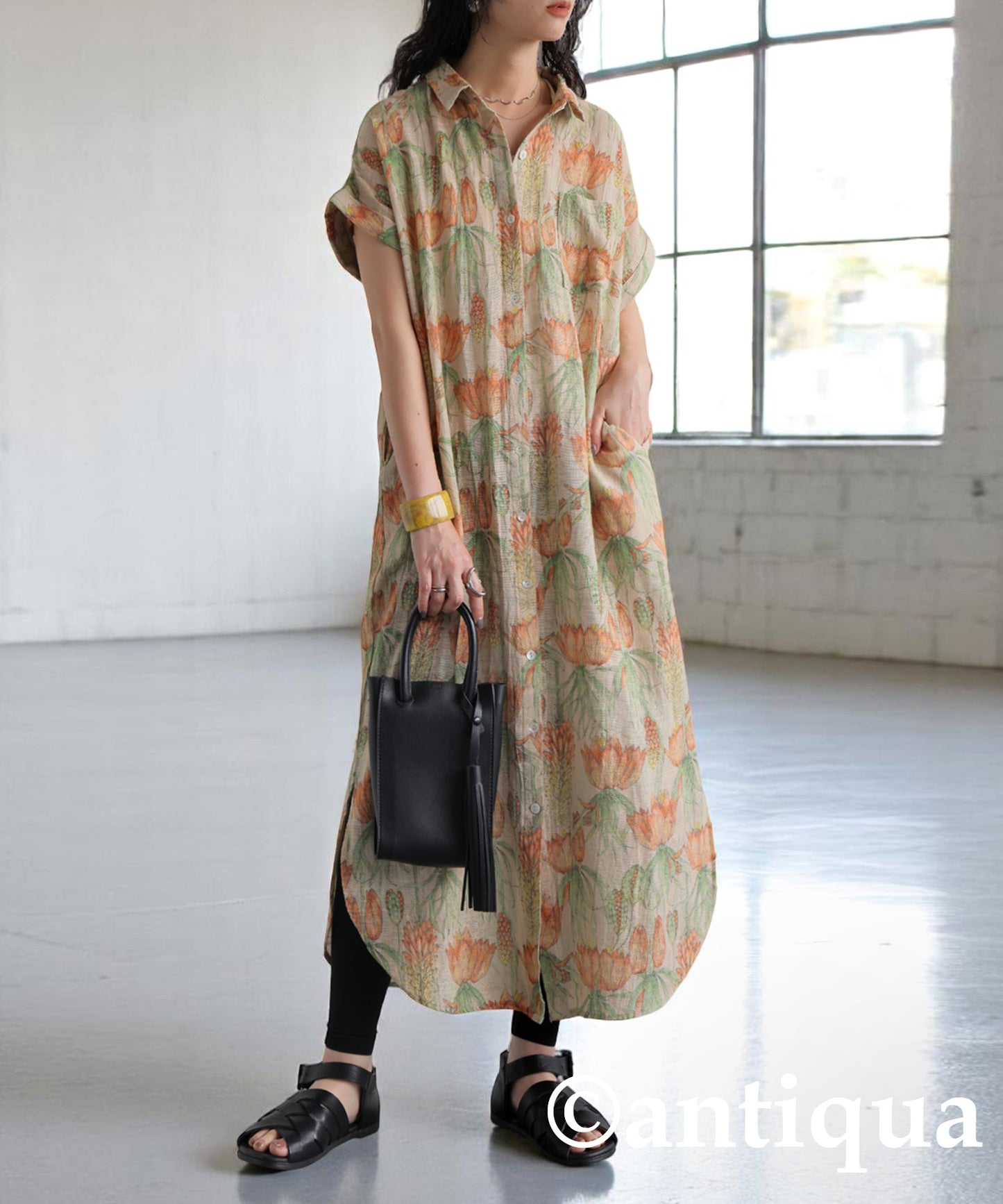 Ladies Floral Print Shirt Dress