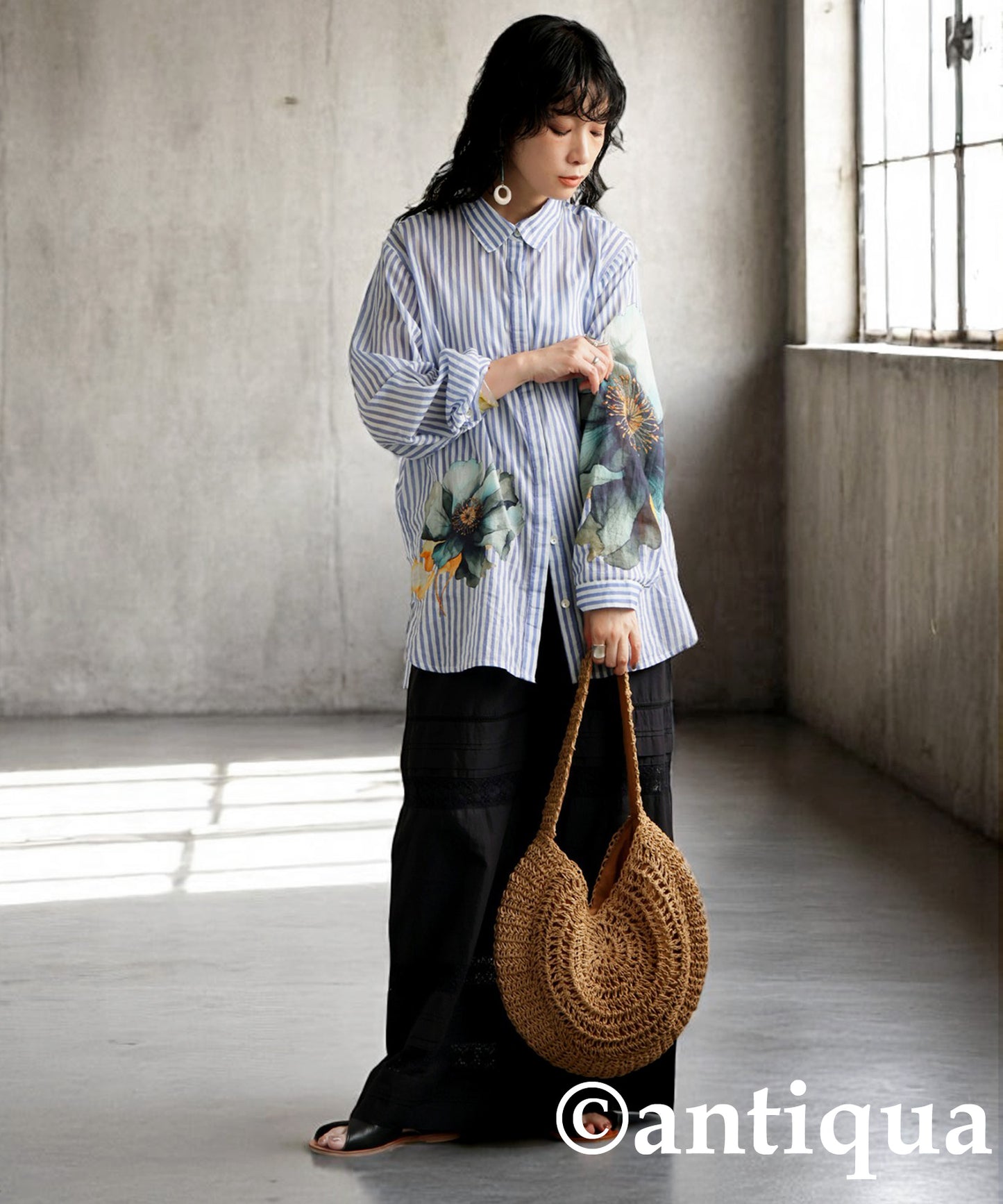 Ladies Floral Striped Shirt