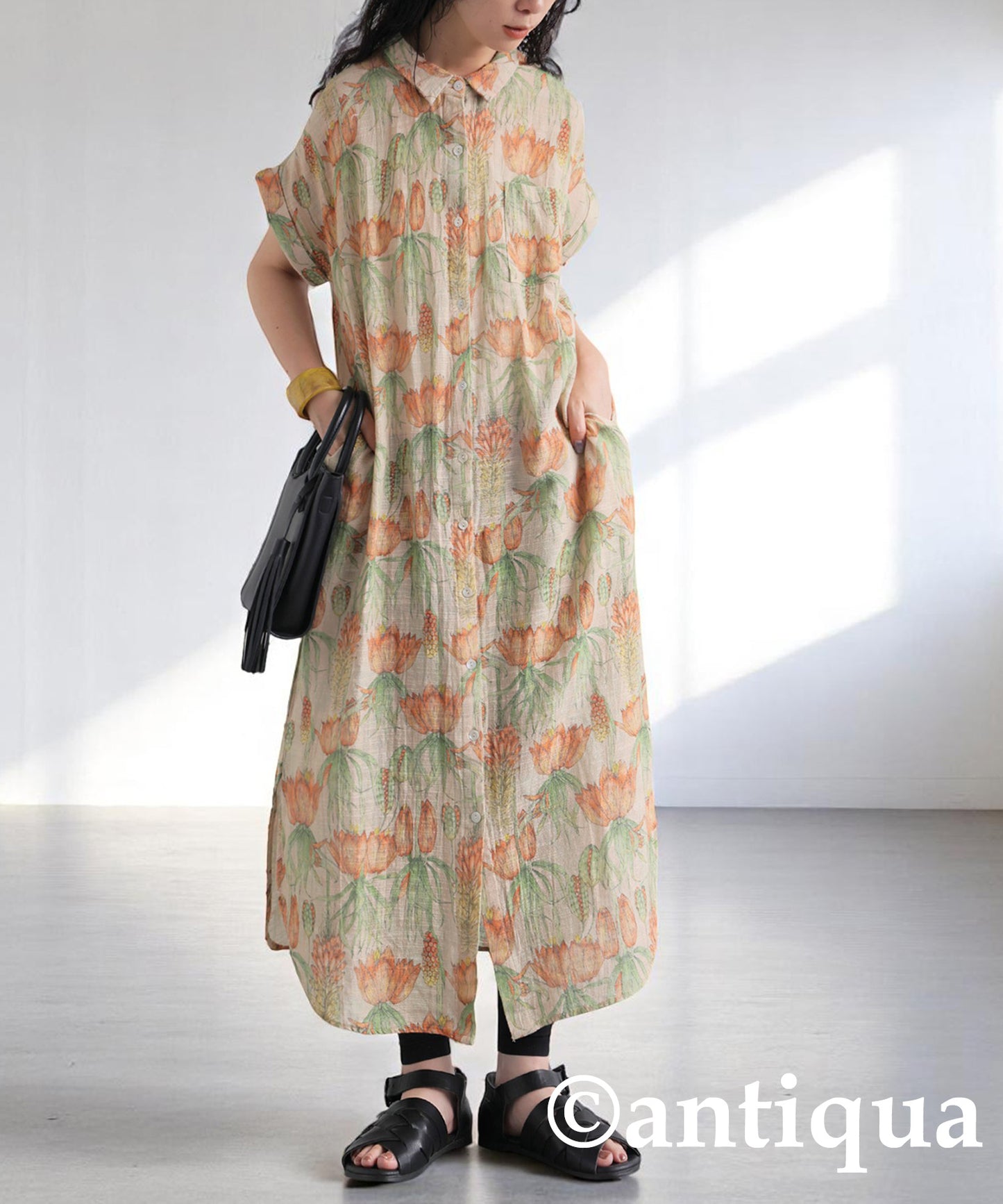 Ladies Floral Print Shirt Dress