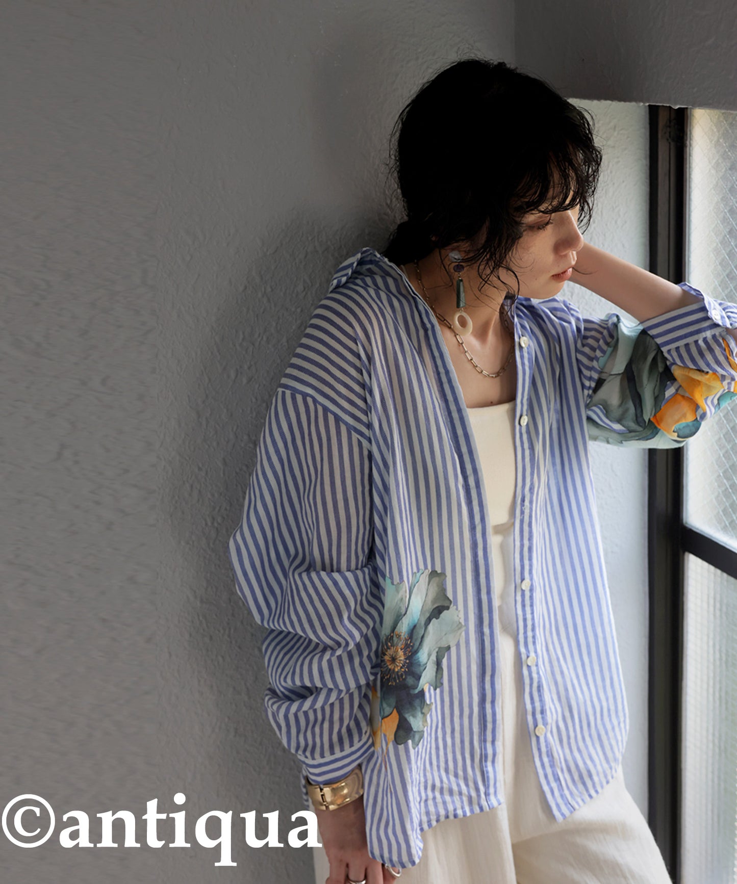 Ladies Floral Striped Shirt