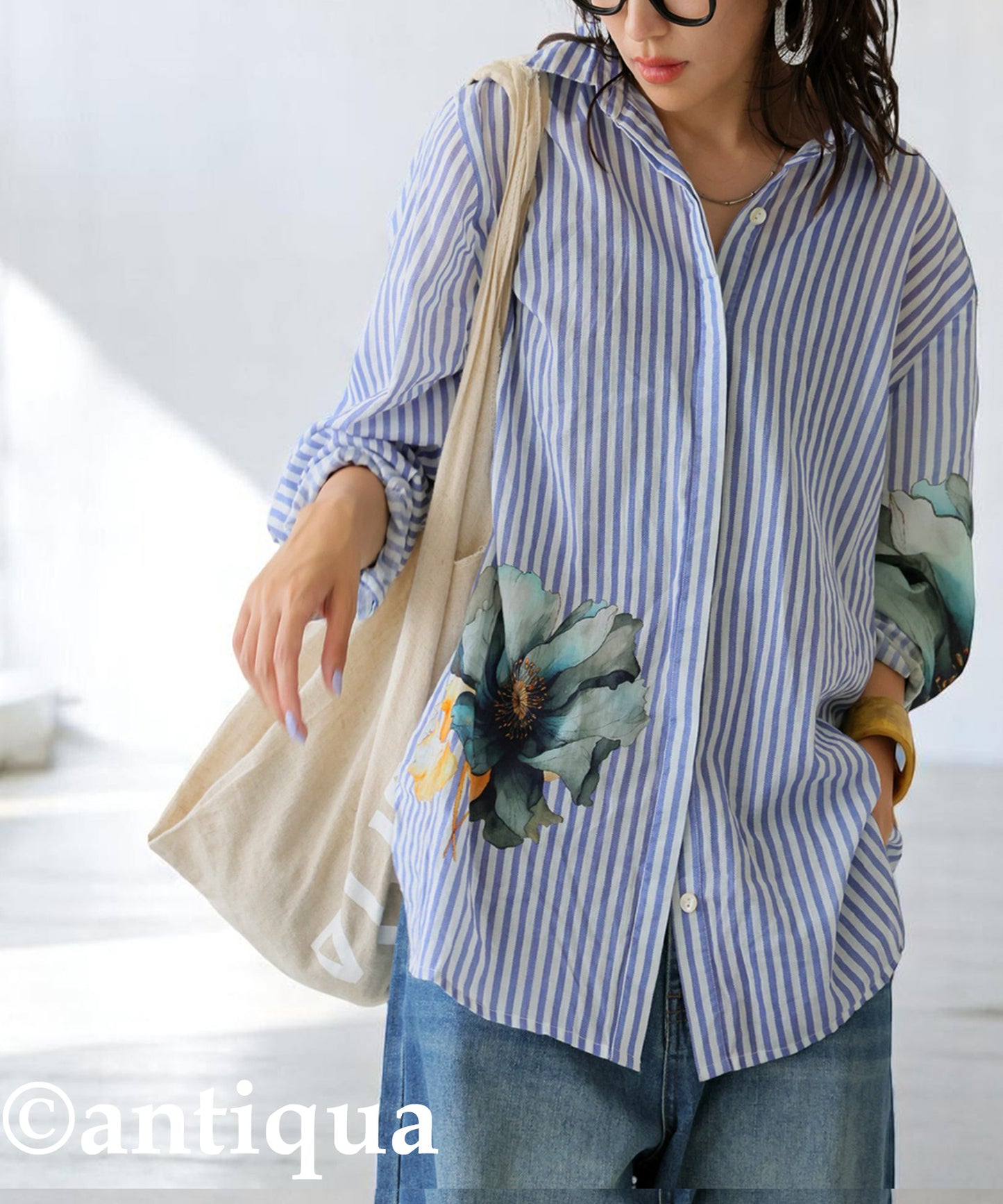 Ladies Floral Striped Shirt