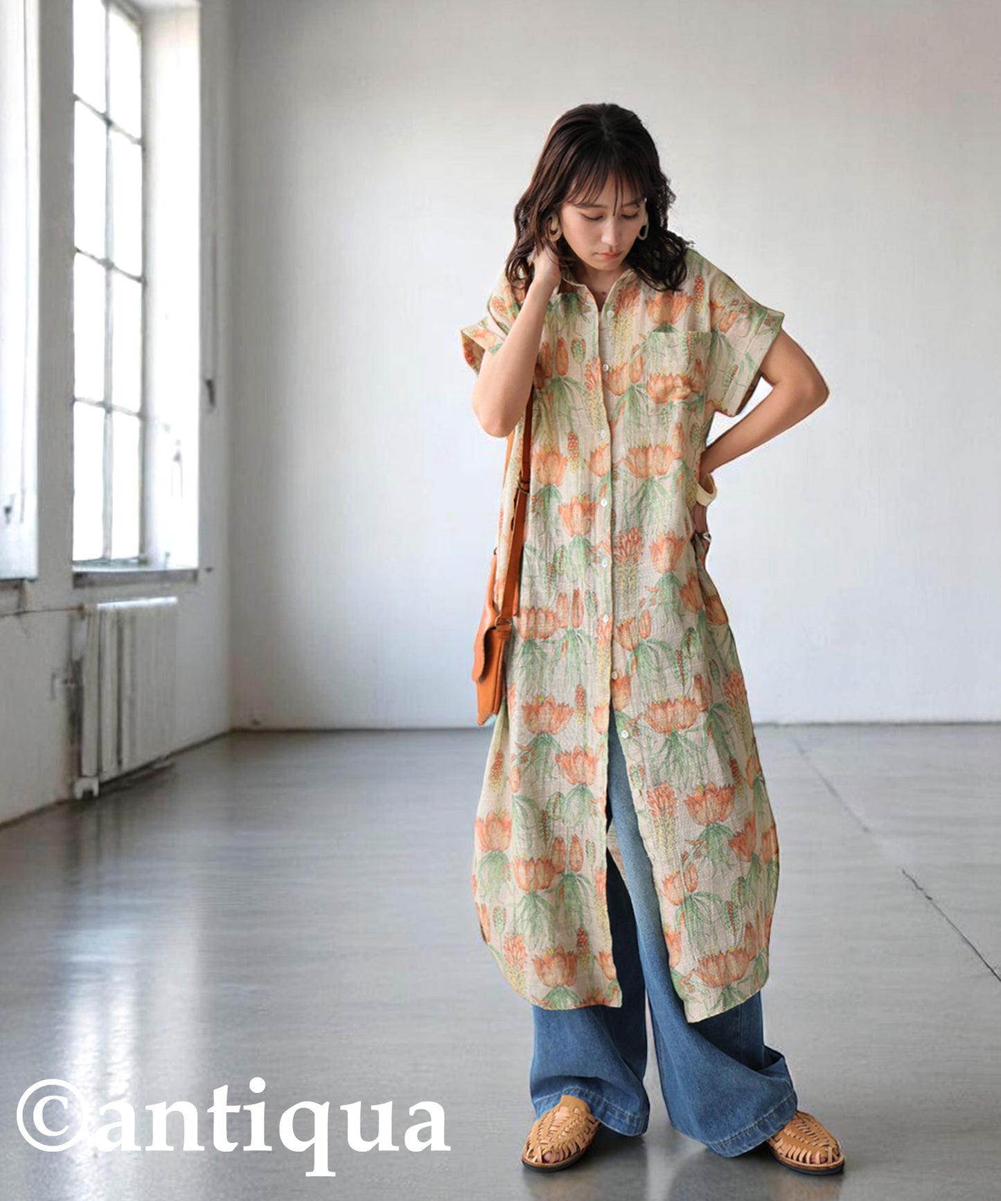 Ladies Floral Print Shirt Dress