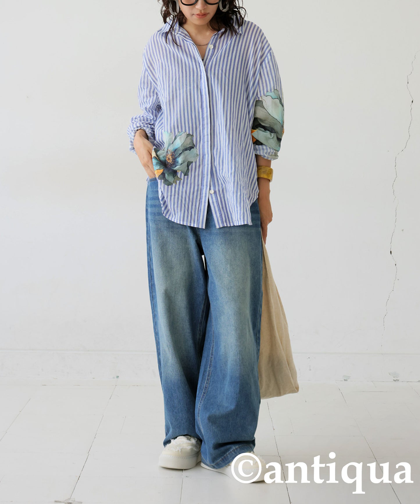 Ladies Floral Striped Shirt