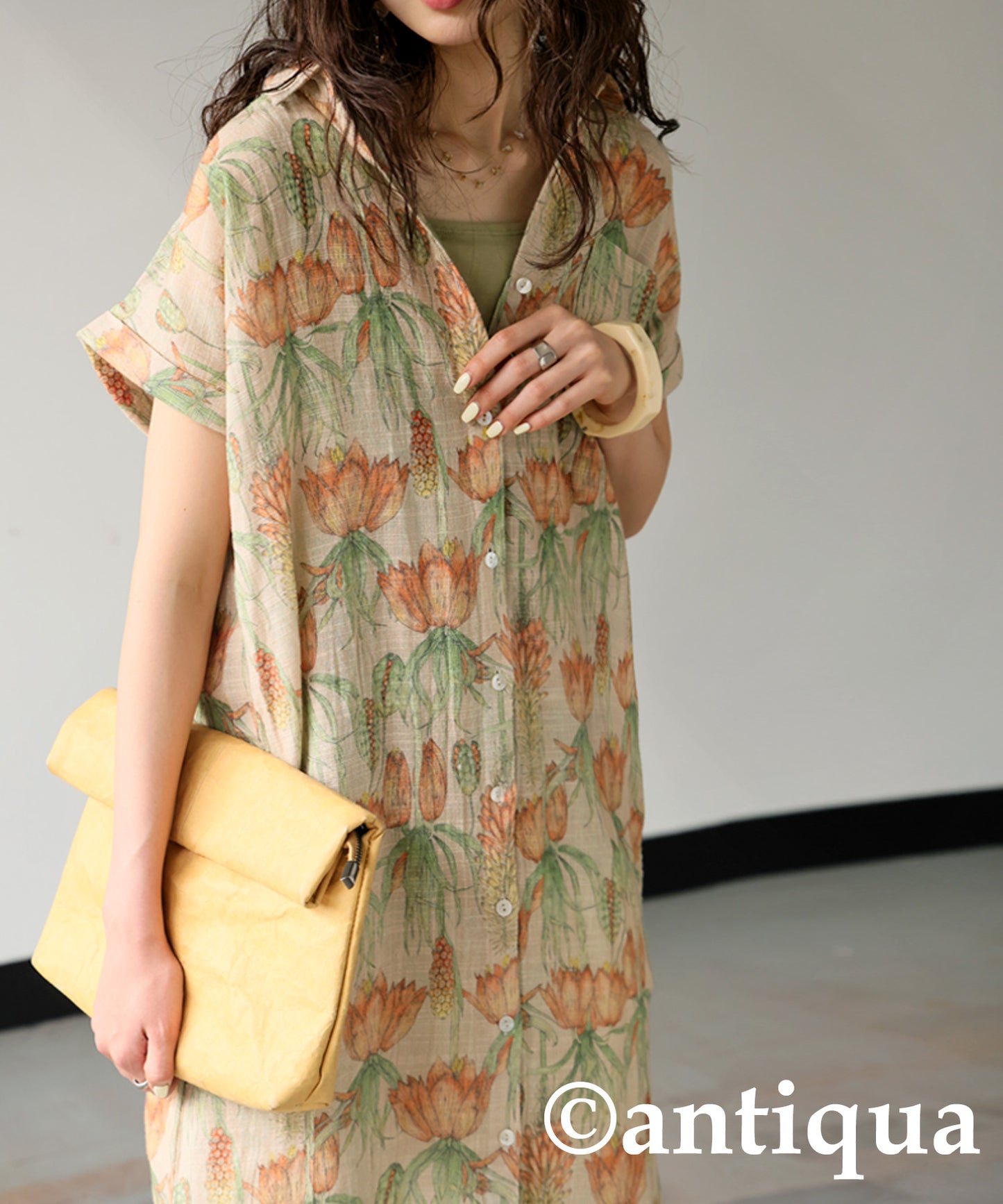 Ladies Floral Print Shirt Dress