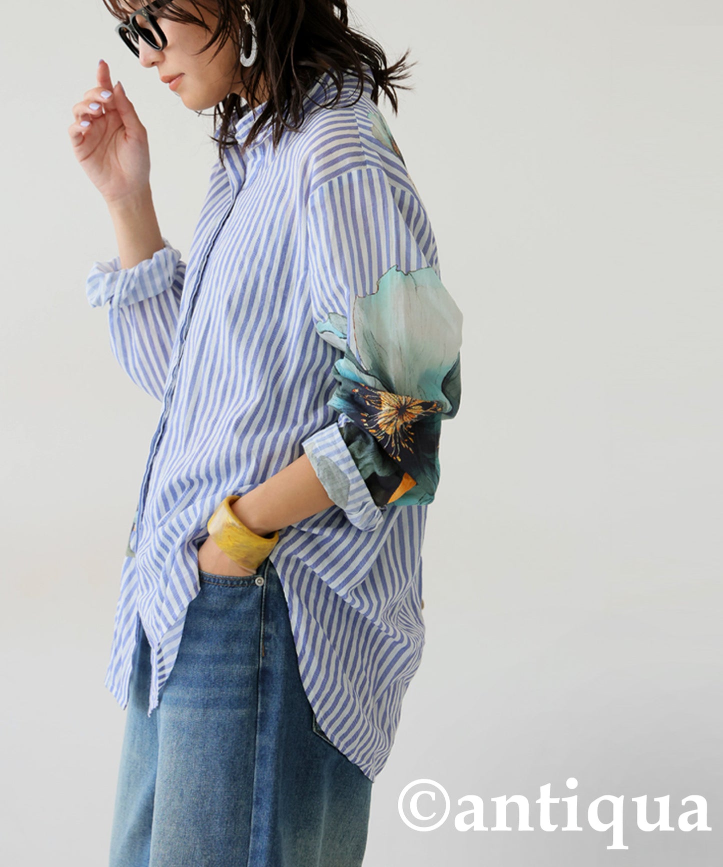 Ladies Floral Striped Shirt