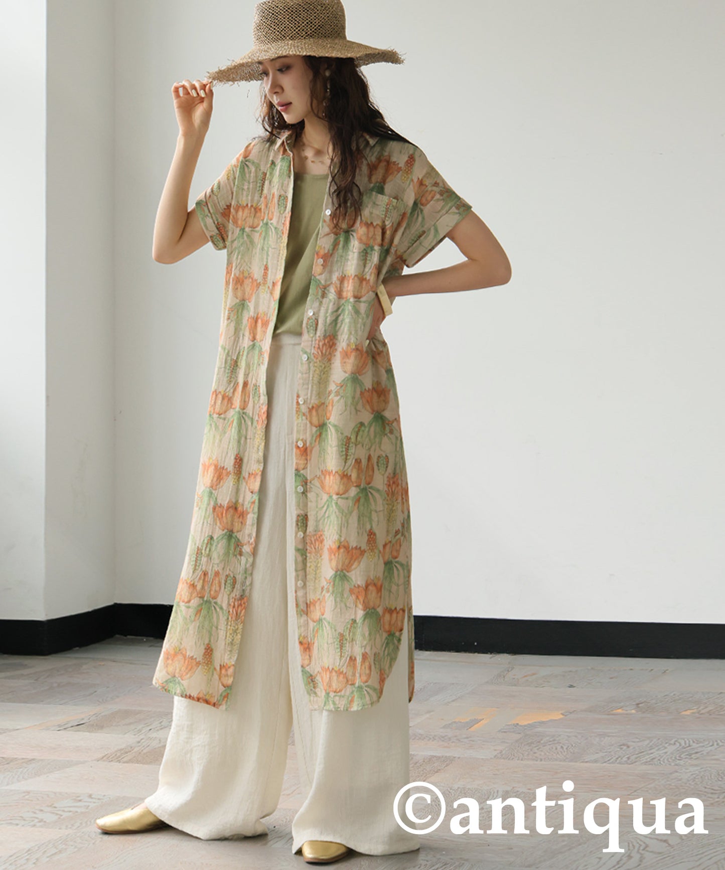 Ladies Floral Print Shirt Dress