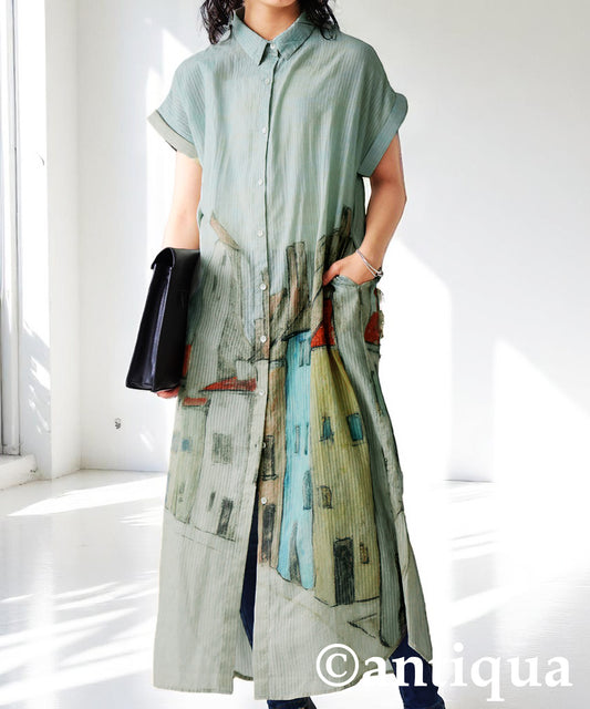 Ladies Art Print Shirt Dress