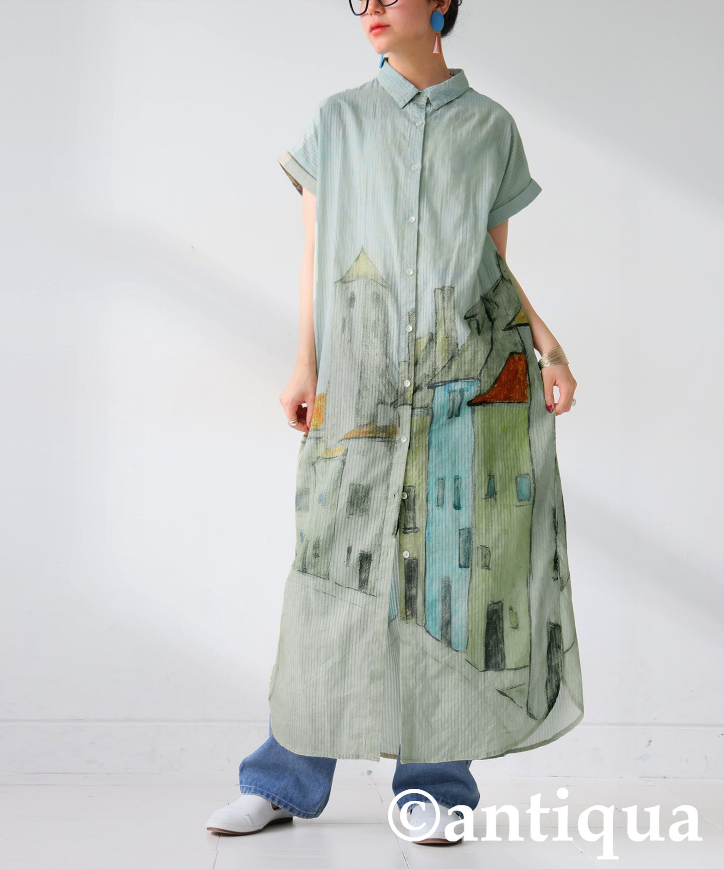 Ladies Art Print Shirt Dress