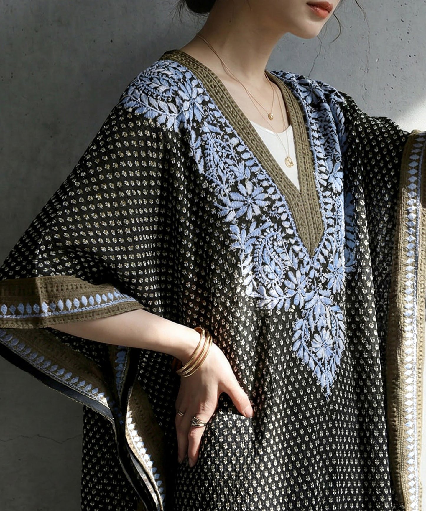 Ethnic Print Embroidered Caftan Dress Ladies