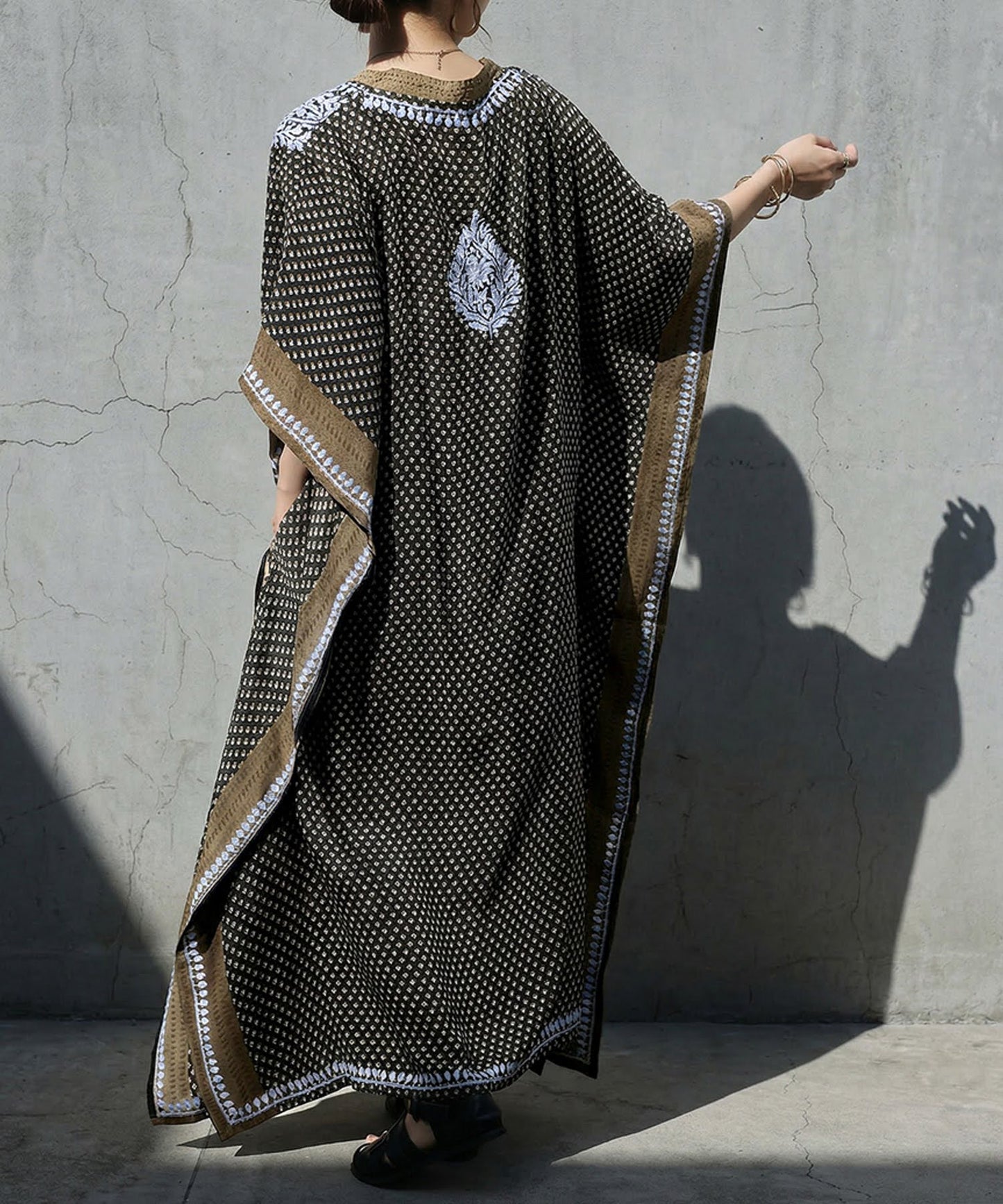 Ethnic Print Embroidered Caftan Dress Ladies