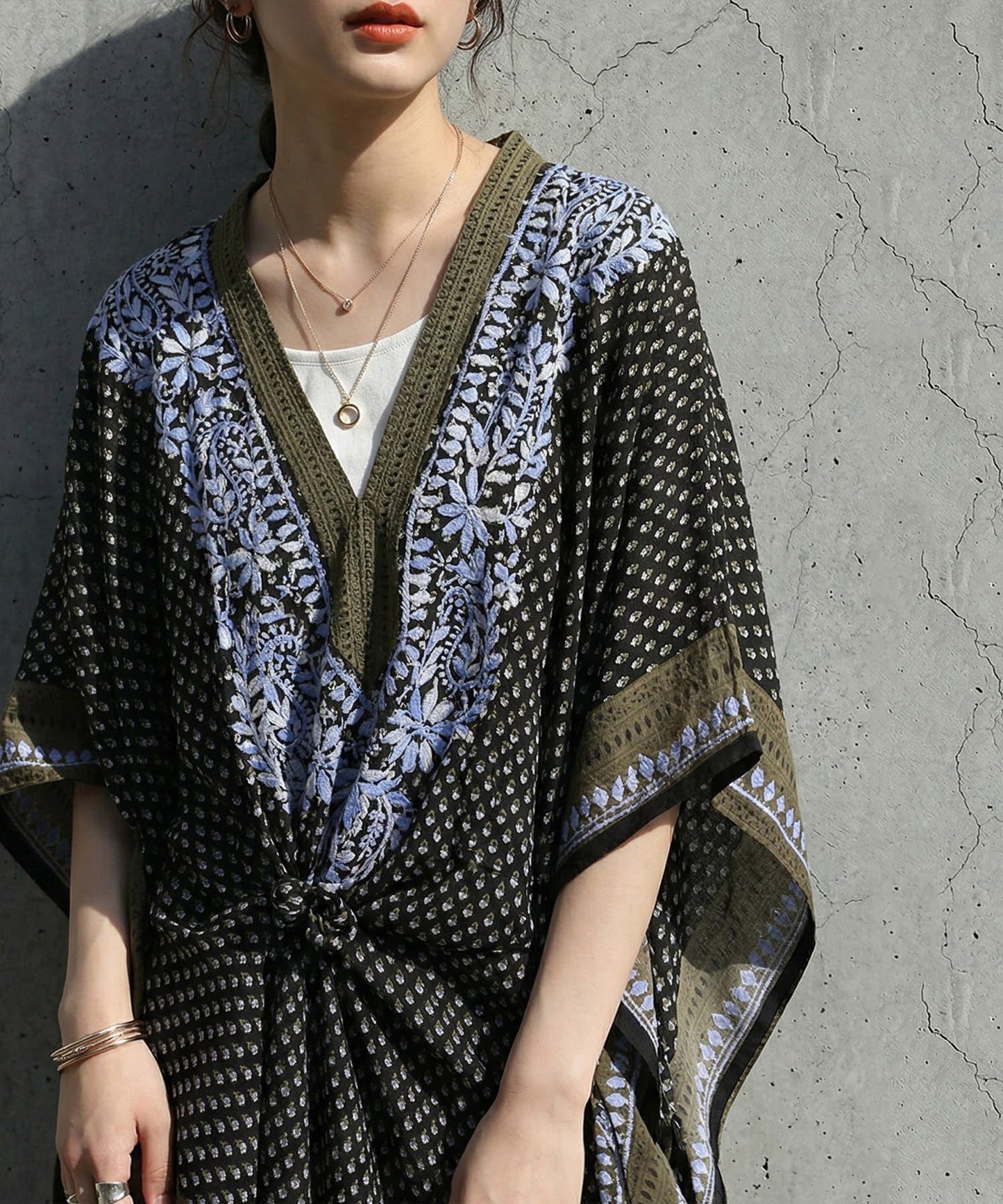Ethnic Print Embroidered Caftan Dress Ladies
