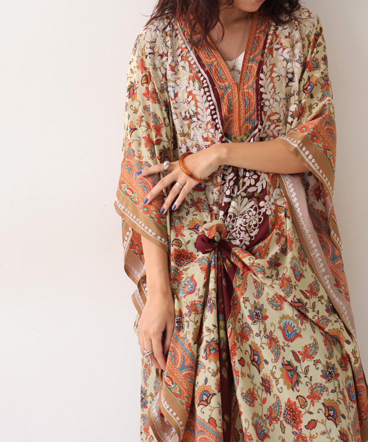 Ethnic Pattern Embroidered Kaftan Dress Ladies