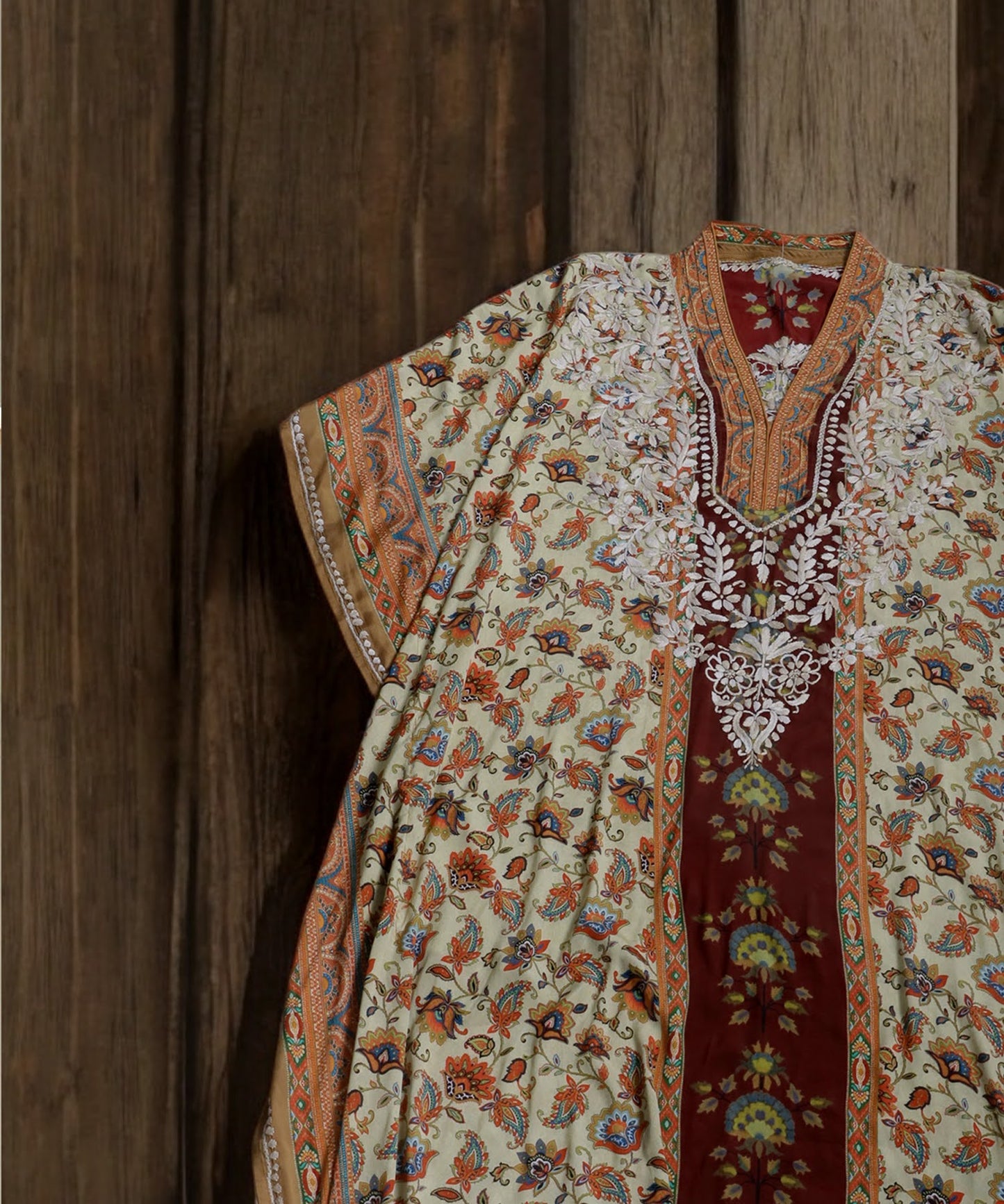 Ethnic Pattern Embroidered Kaftan Dress Ladies