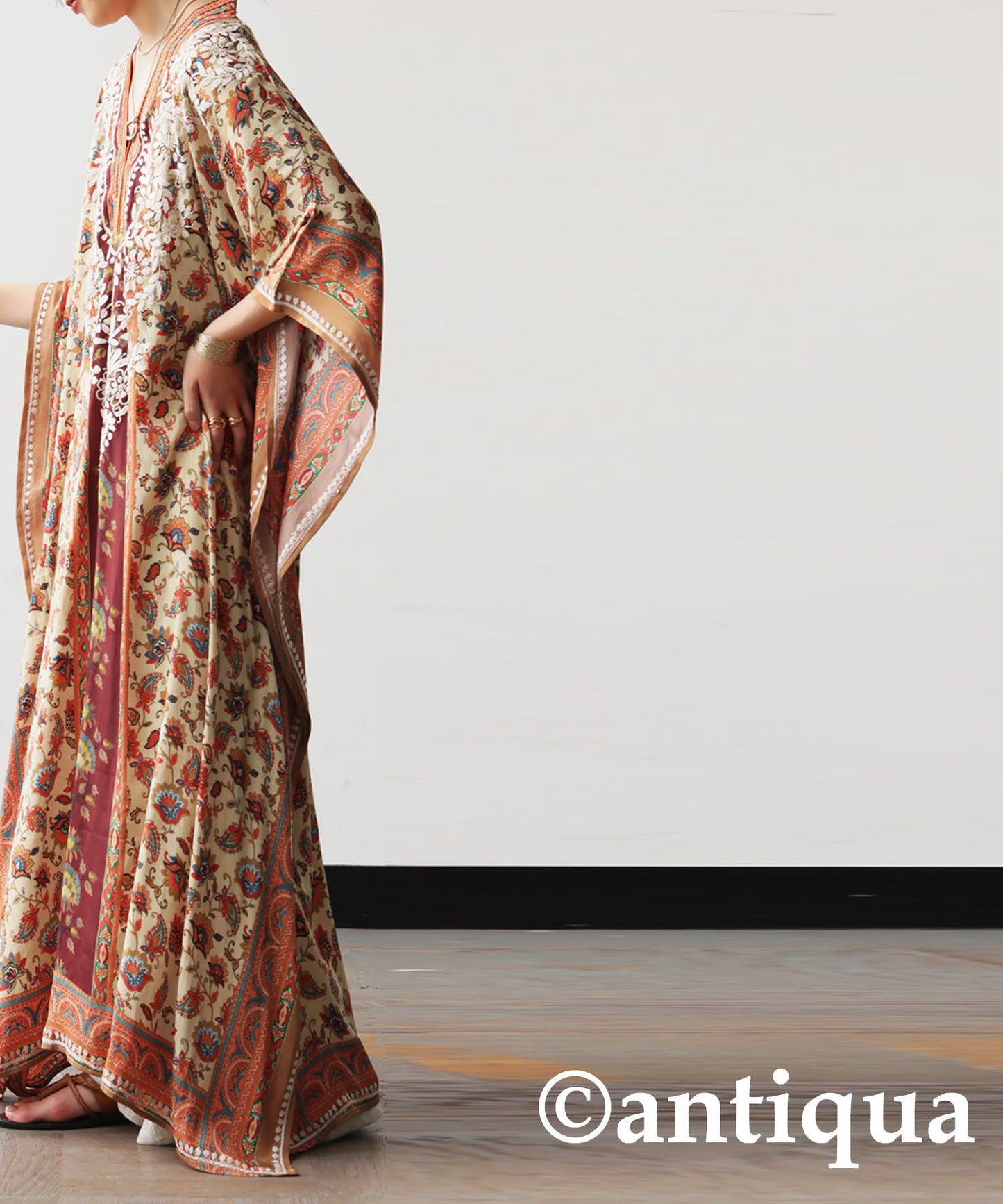 Ethnic Pattern Embroidered Kaftan Dress Ladies