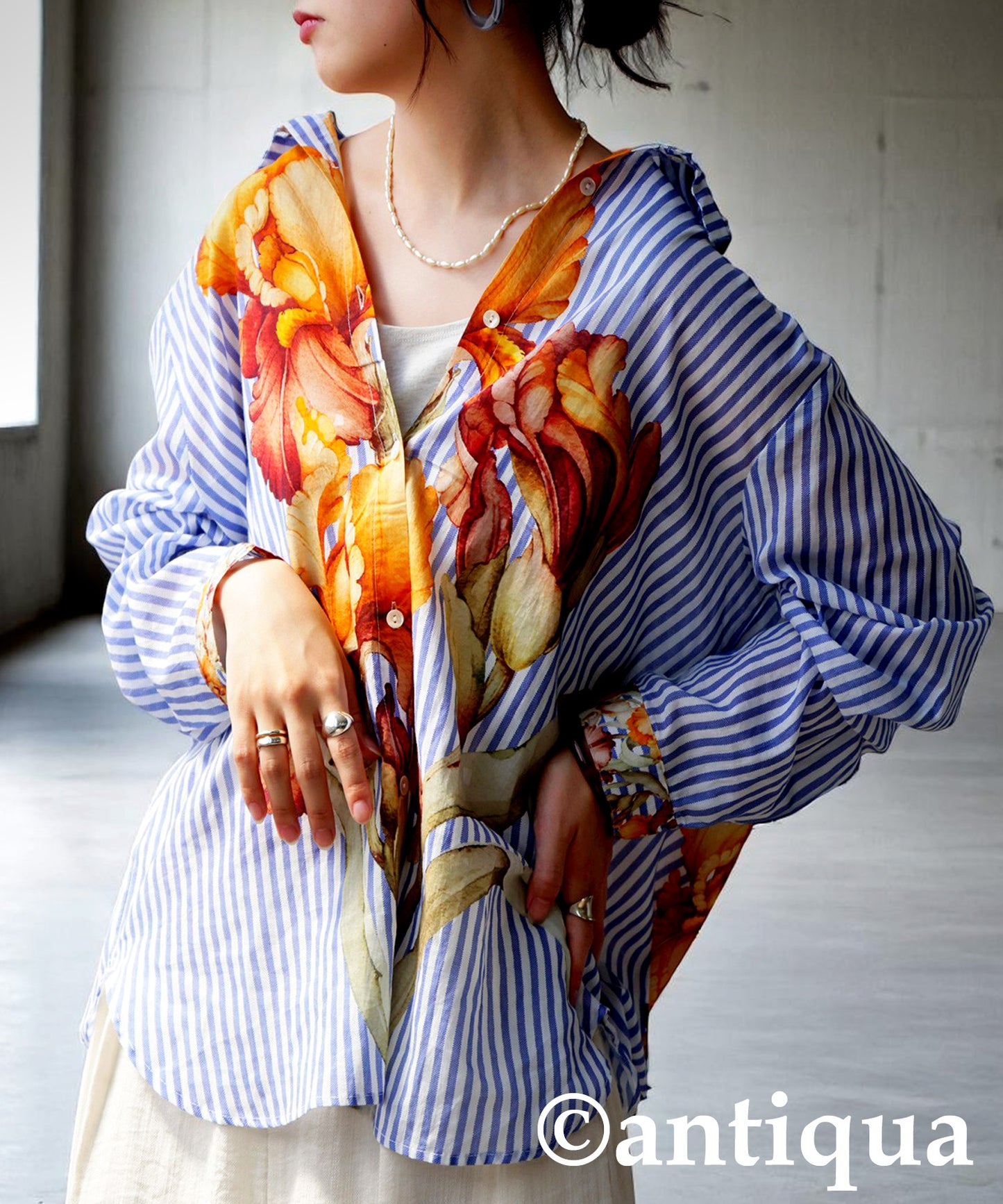 Floral Striped Shirt Ladies