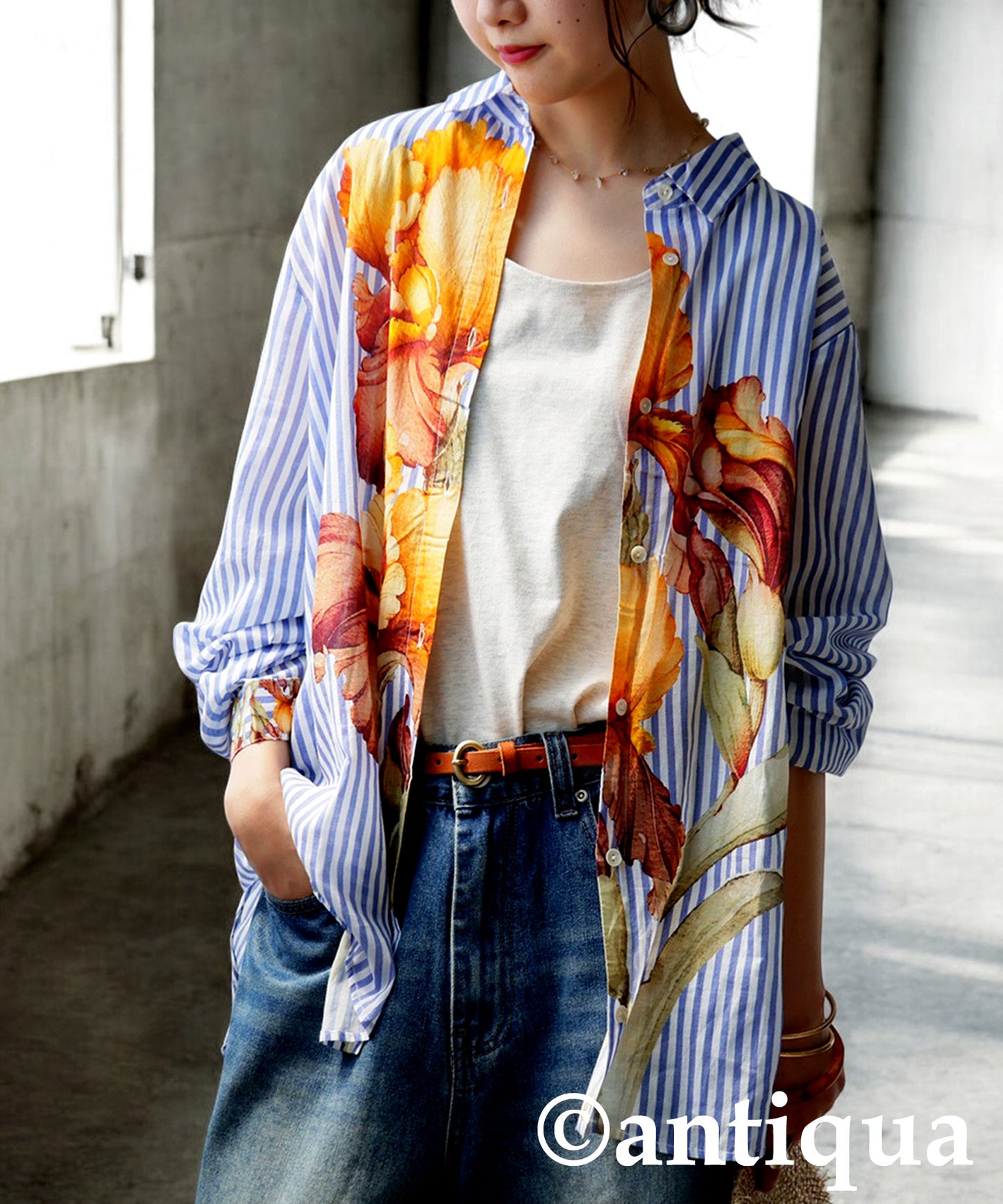 Floral Striped Shirt Ladies