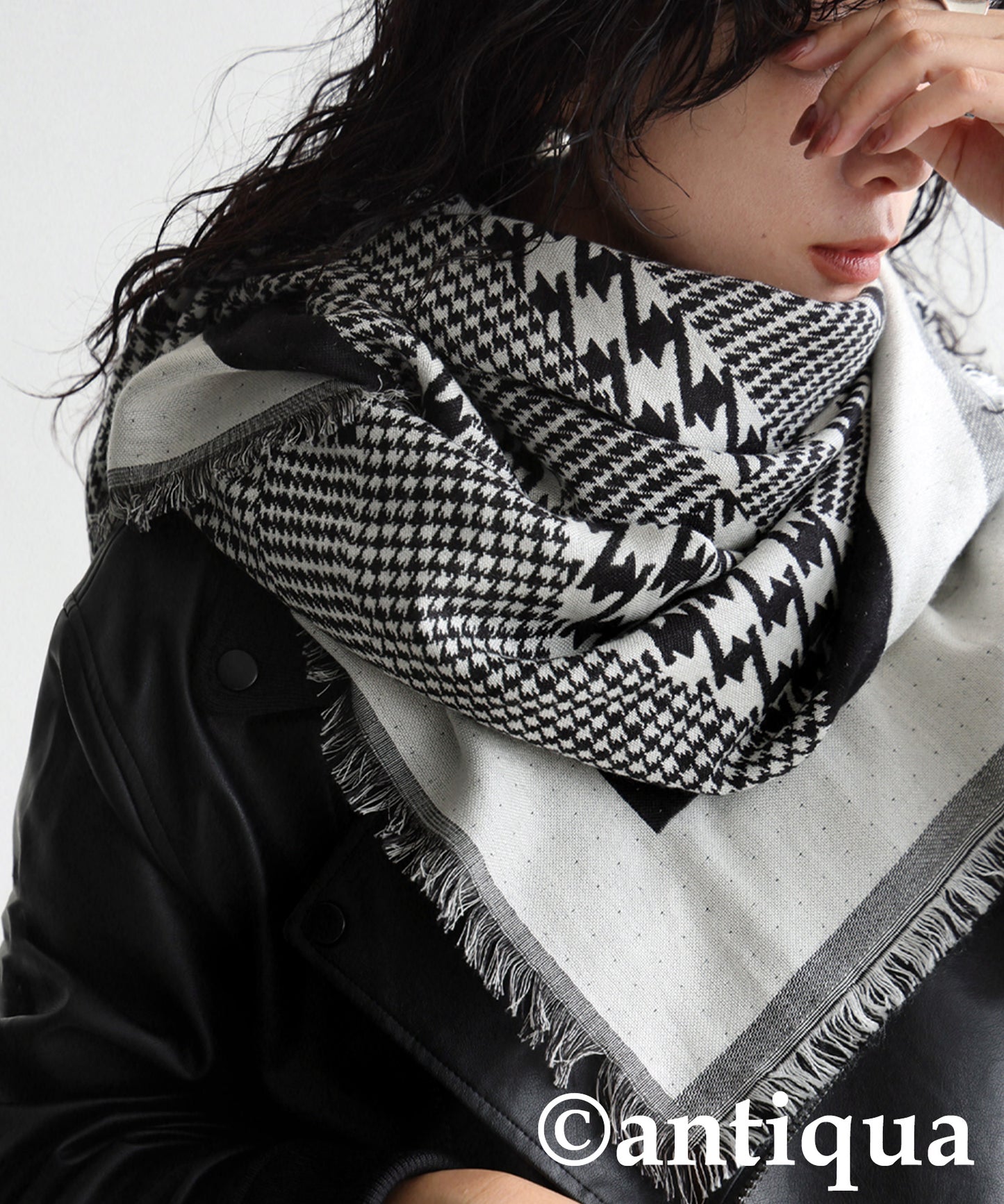 Indian Cotton Houndstooth Pattern Large Stole Ladies