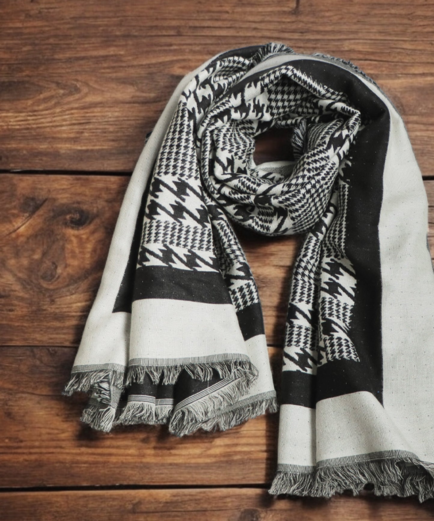 Indian Cotton Houndstooth Pattern Large Stole Ladies