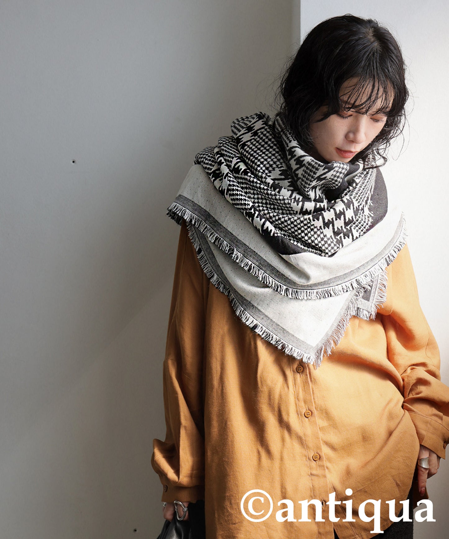 Indian Cotton Houndstooth Pattern Large Stole Ladies