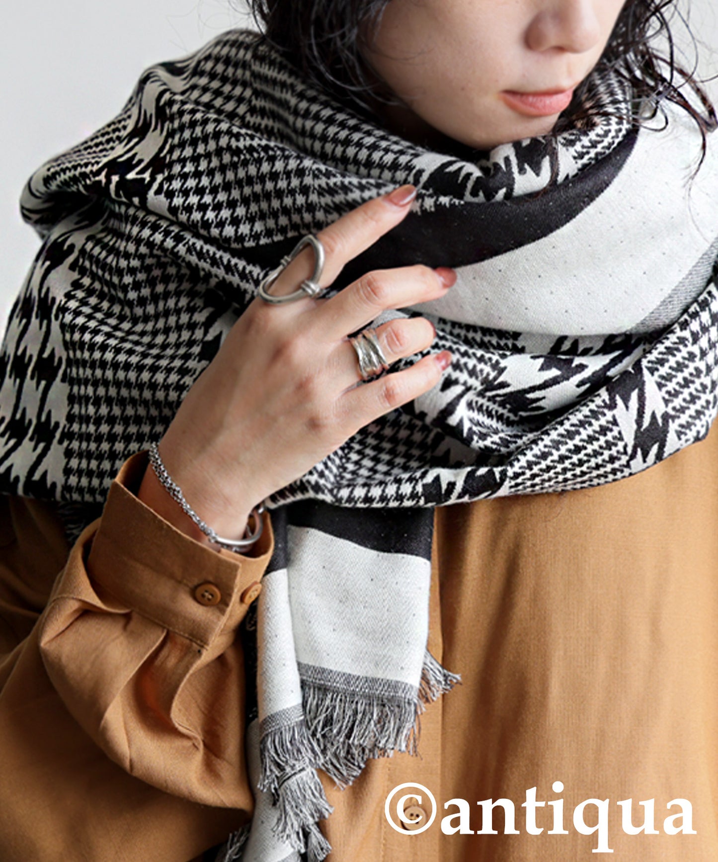 Indian Cotton Houndstooth Pattern Large Stole Ladies