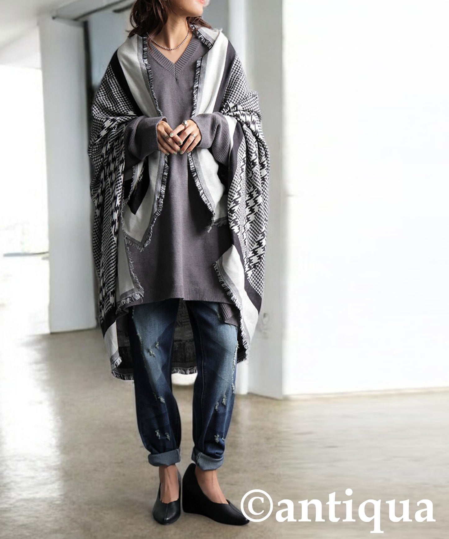 Indian Cotton Houndstooth Pattern Large Stole Ladies