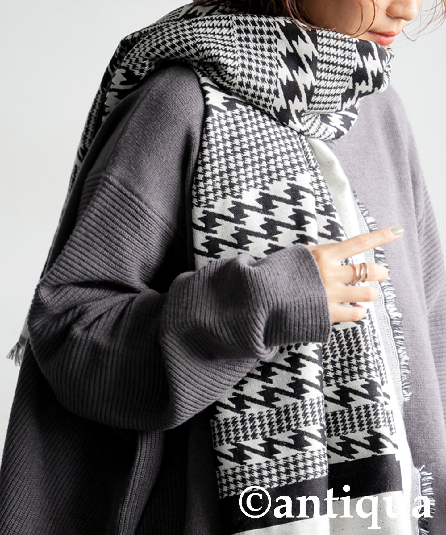 Indian Cotton Houndstooth Pattern Large Stole Ladies