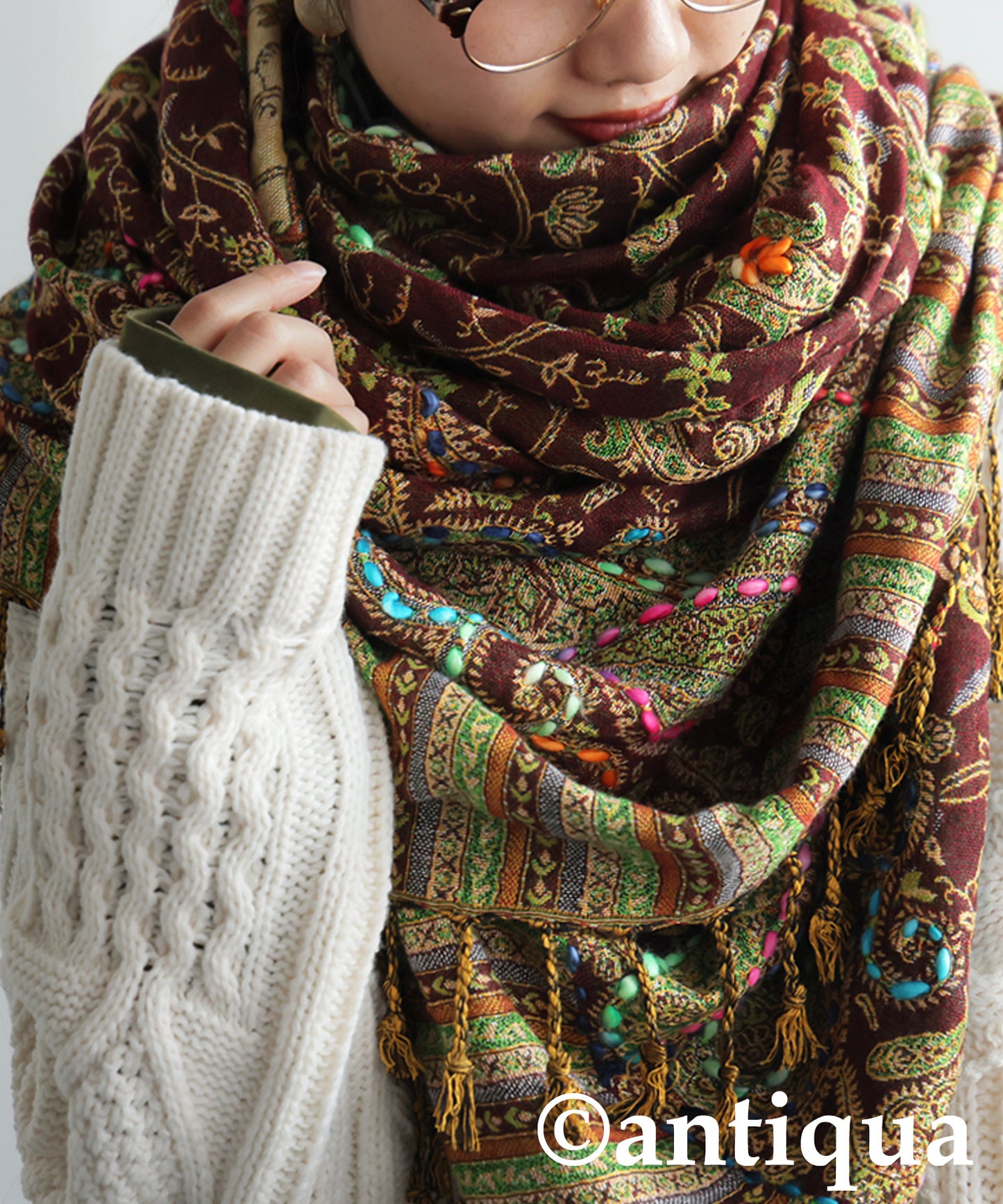 Ethnic Pattern Embroidered Large Stole Ladies