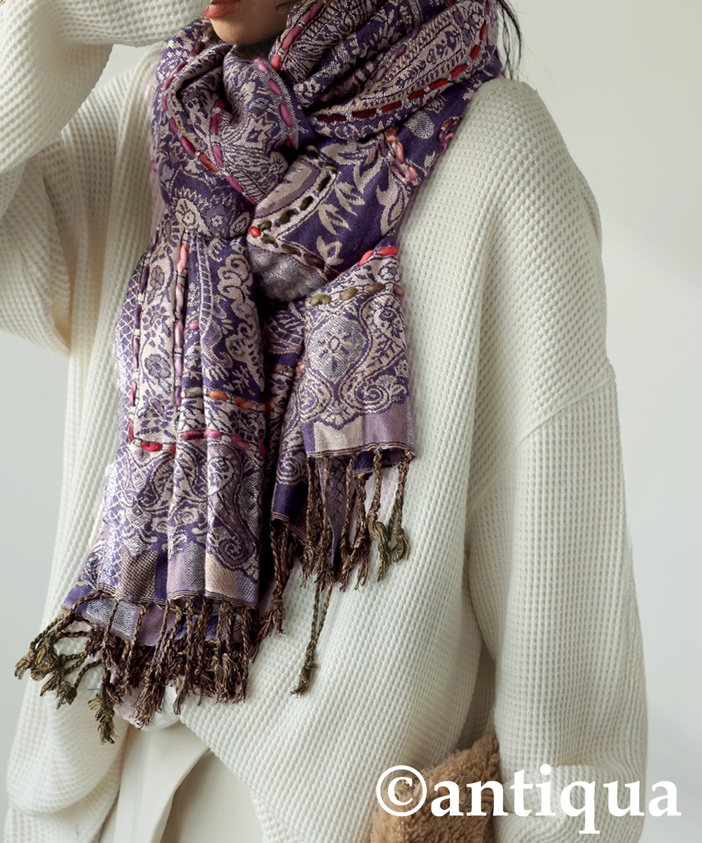 Ethnic Pattern Embroidered Large Stole Ladies