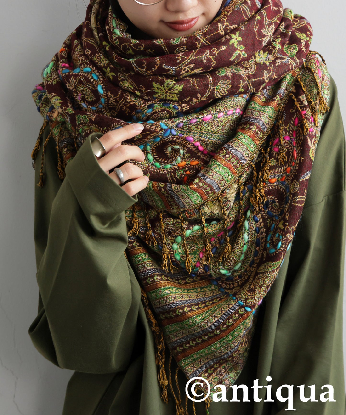 Ethnic Pattern Embroidered Large Stole Ladies