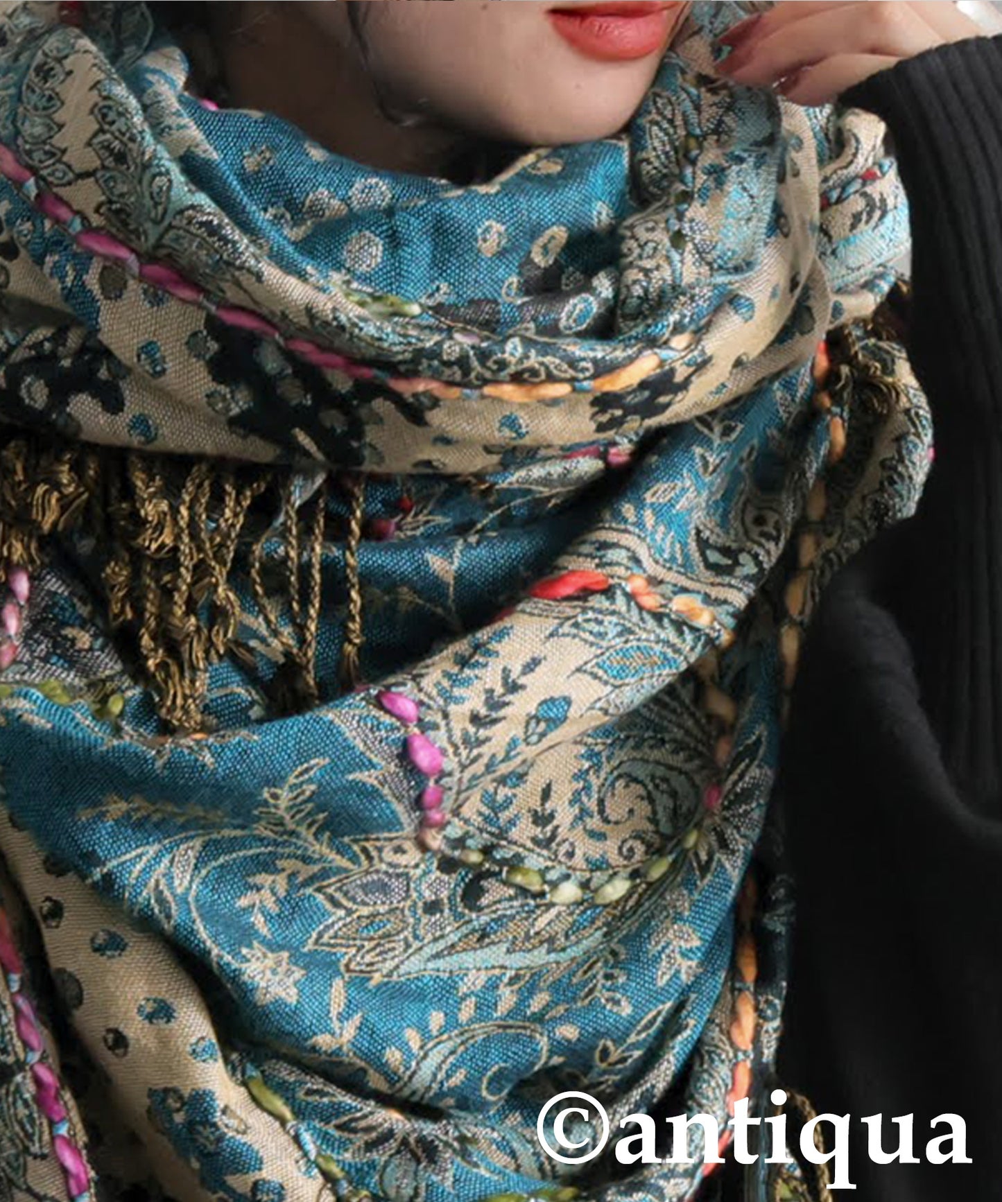 Ethnic Pattern Embroidered Large Stole Ladies