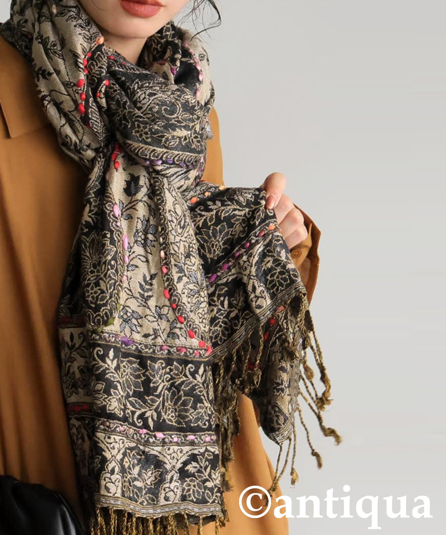 Ethnic Pattern Embroidered Large Stole Ladies