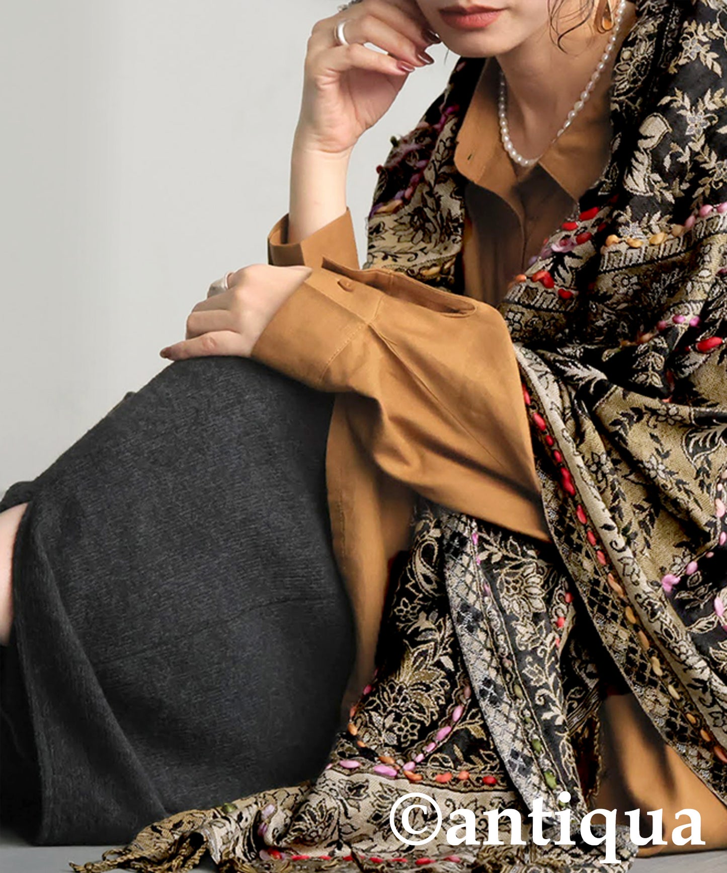 Ethnic Pattern Embroidered Large Stole Ladies