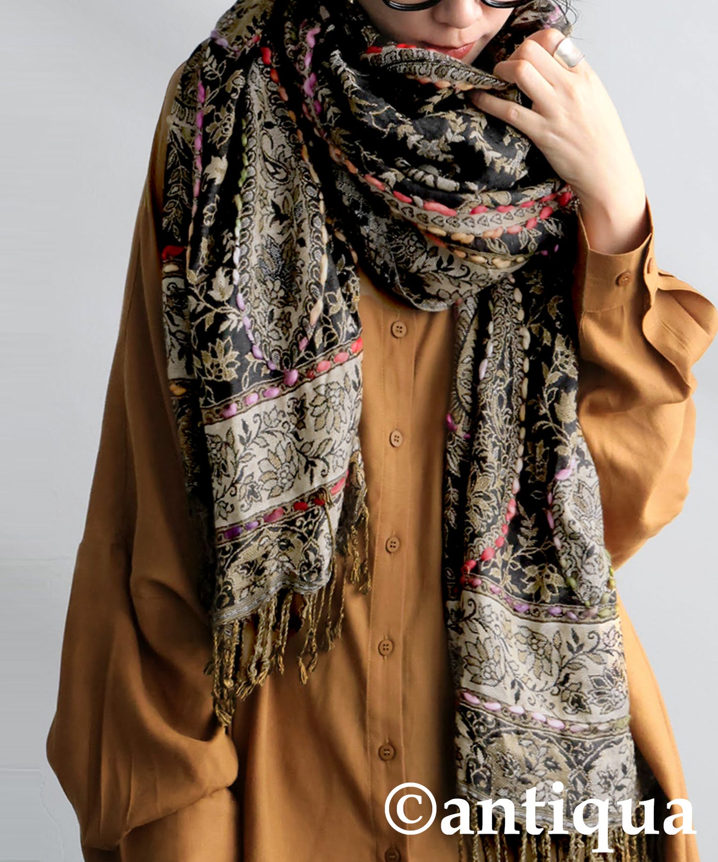 Ethnic Pattern Embroidered Large Stole Ladies