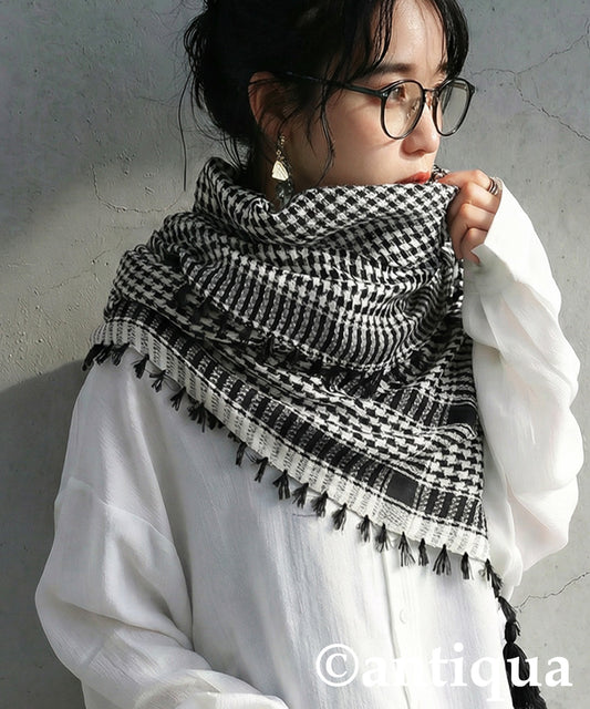 mulumulu Houndstooth Check Pattern Large Stole Ladies