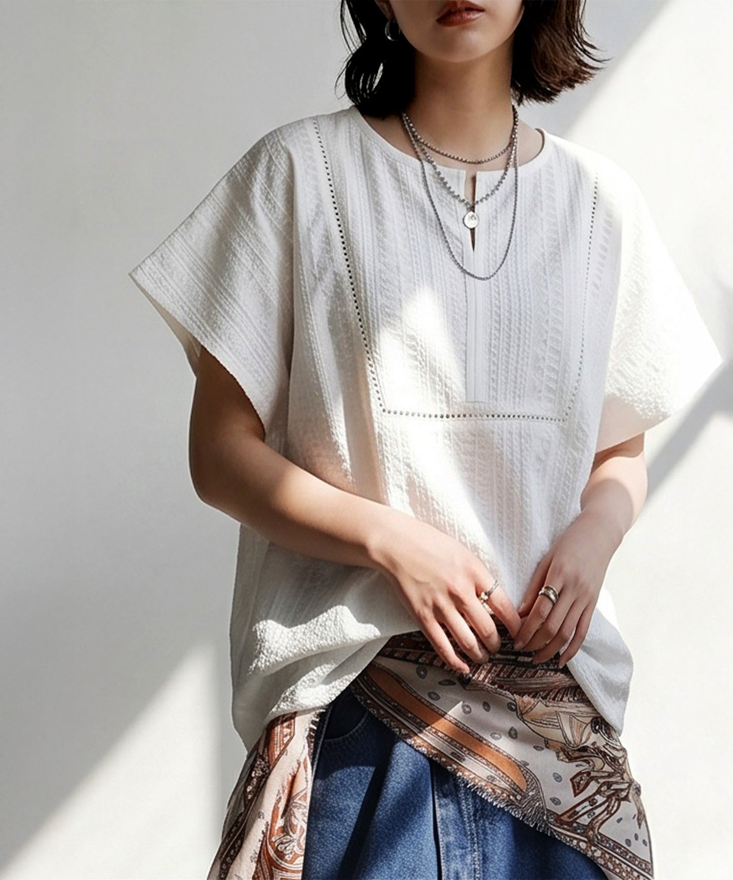 100% Cotton.Keyhole Neckline Blouse Ladies