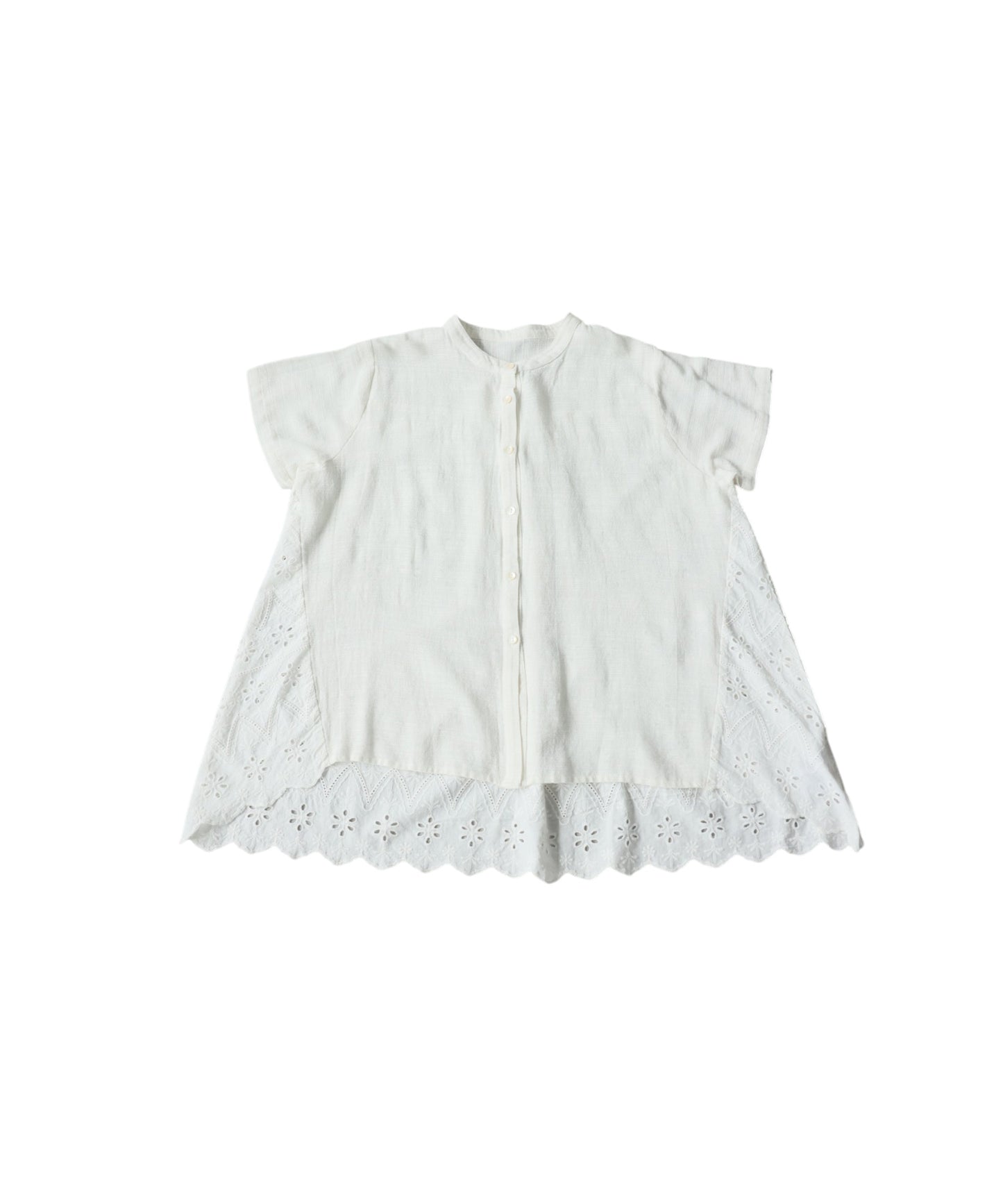 100% Cotton Band Collar Flare Lace Trim Shirt Ladies