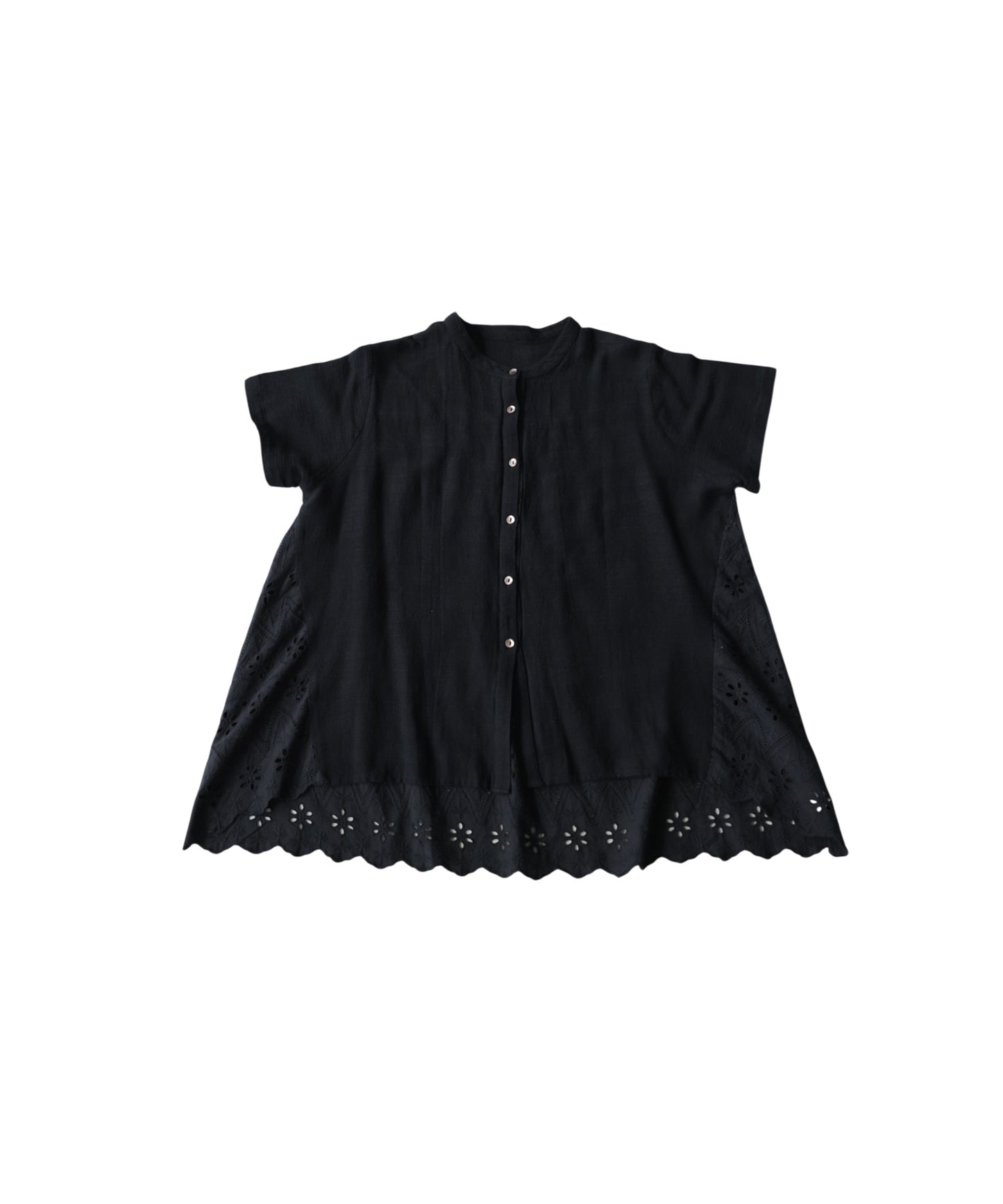 100% Cotton Band Collar Flare Lace Trim Shirt Ladies